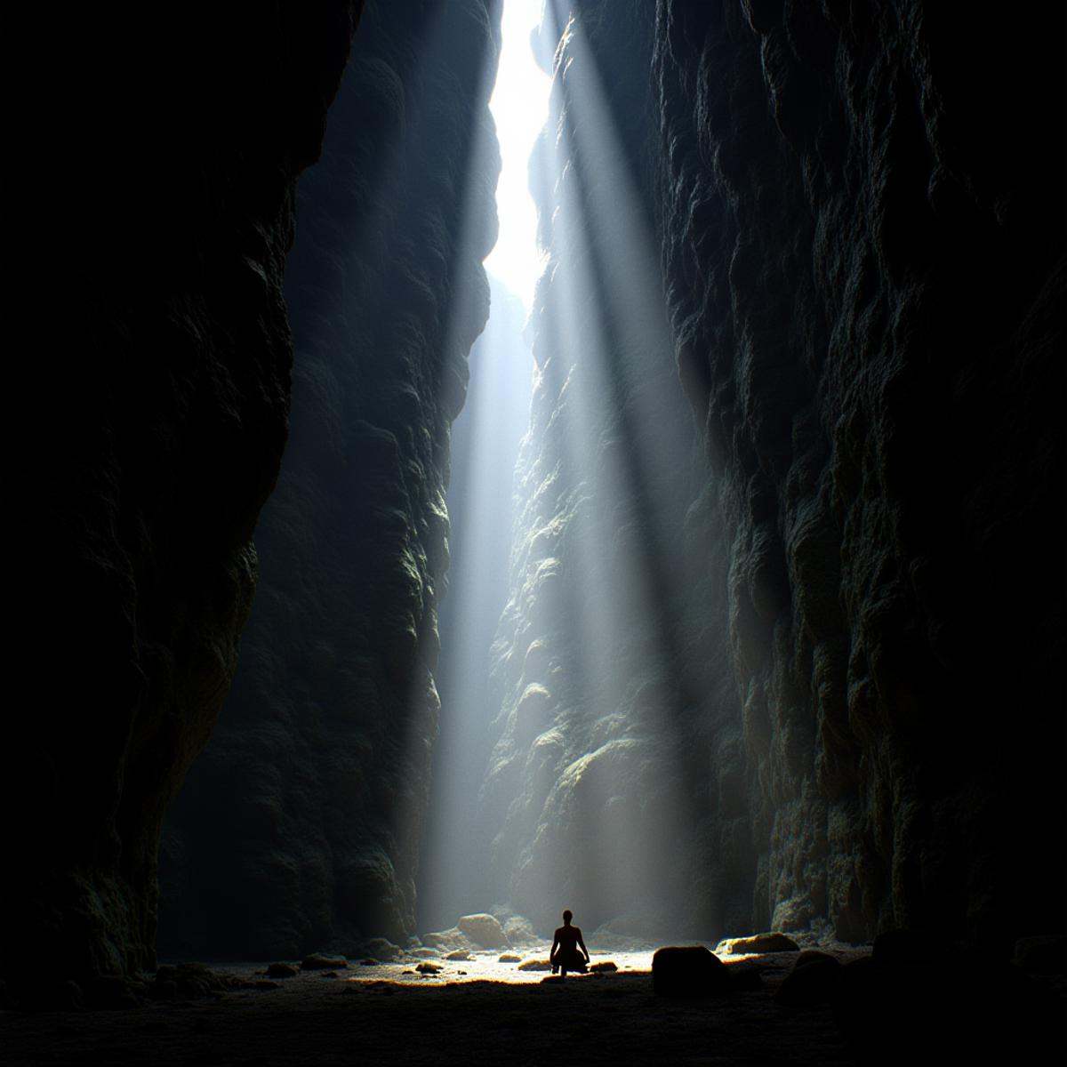 professional 3d model An Unreal Engine image of a narrow canyon with a light coming through it,  solo,  outdoors on Tensor...