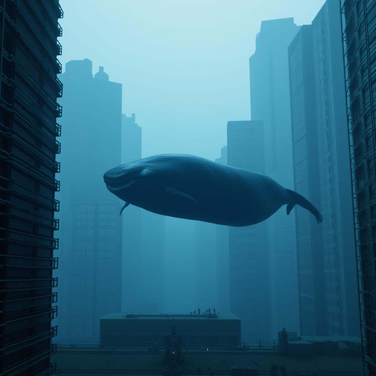 professional 3d model An Unreal Engine image of a whale floating in the water in a city,  no humans,  animal on Tensor.Art