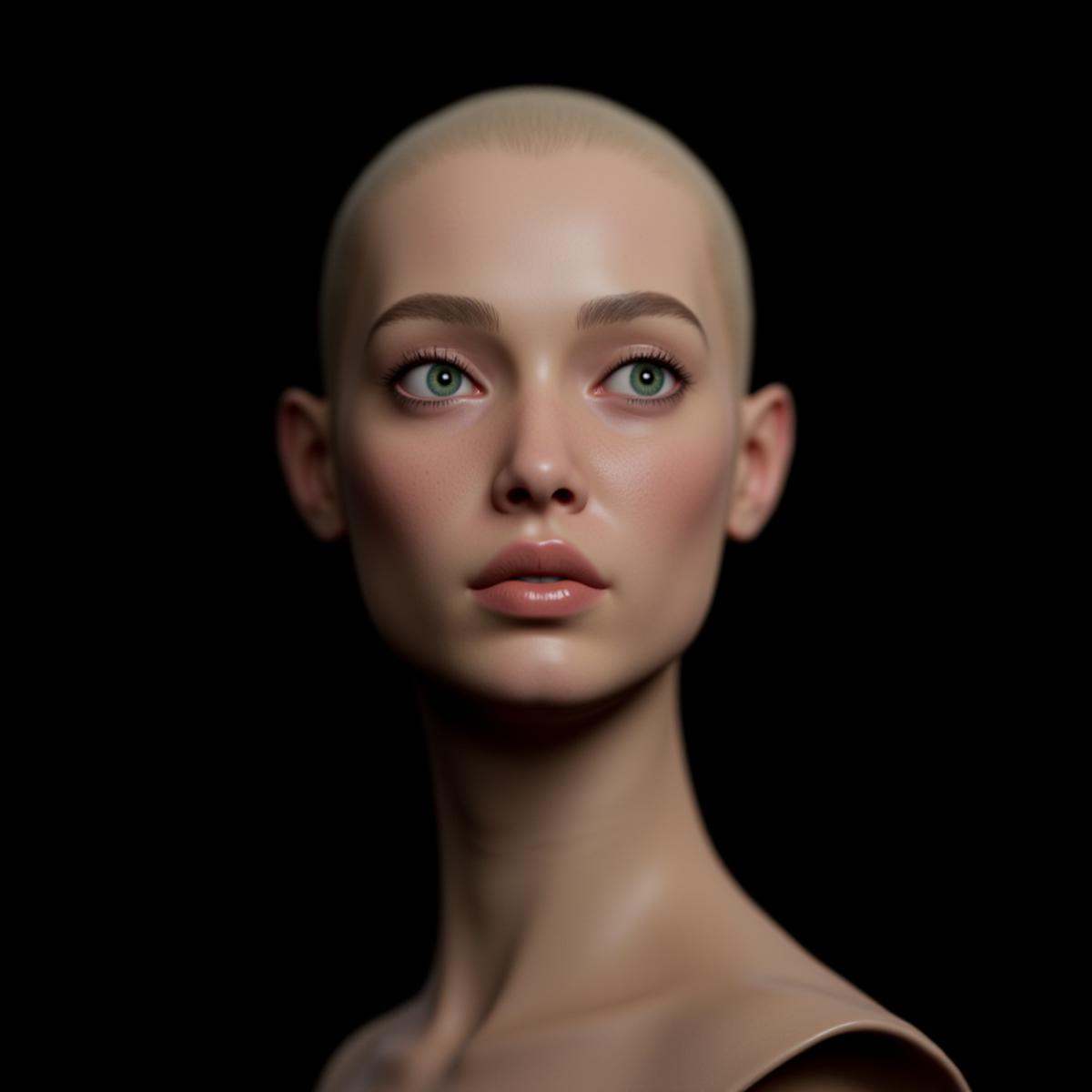 professional 3d model An Unreal Engine image of a woman with a bald head and blue eyes,  1girl,  solo on Tensor.Art