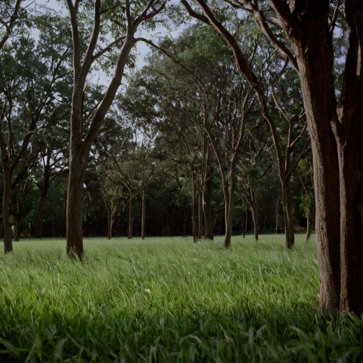 cinematic film still of a large area of green grass with a lot of trees,  outdoors,  tree on Tensor.Art
