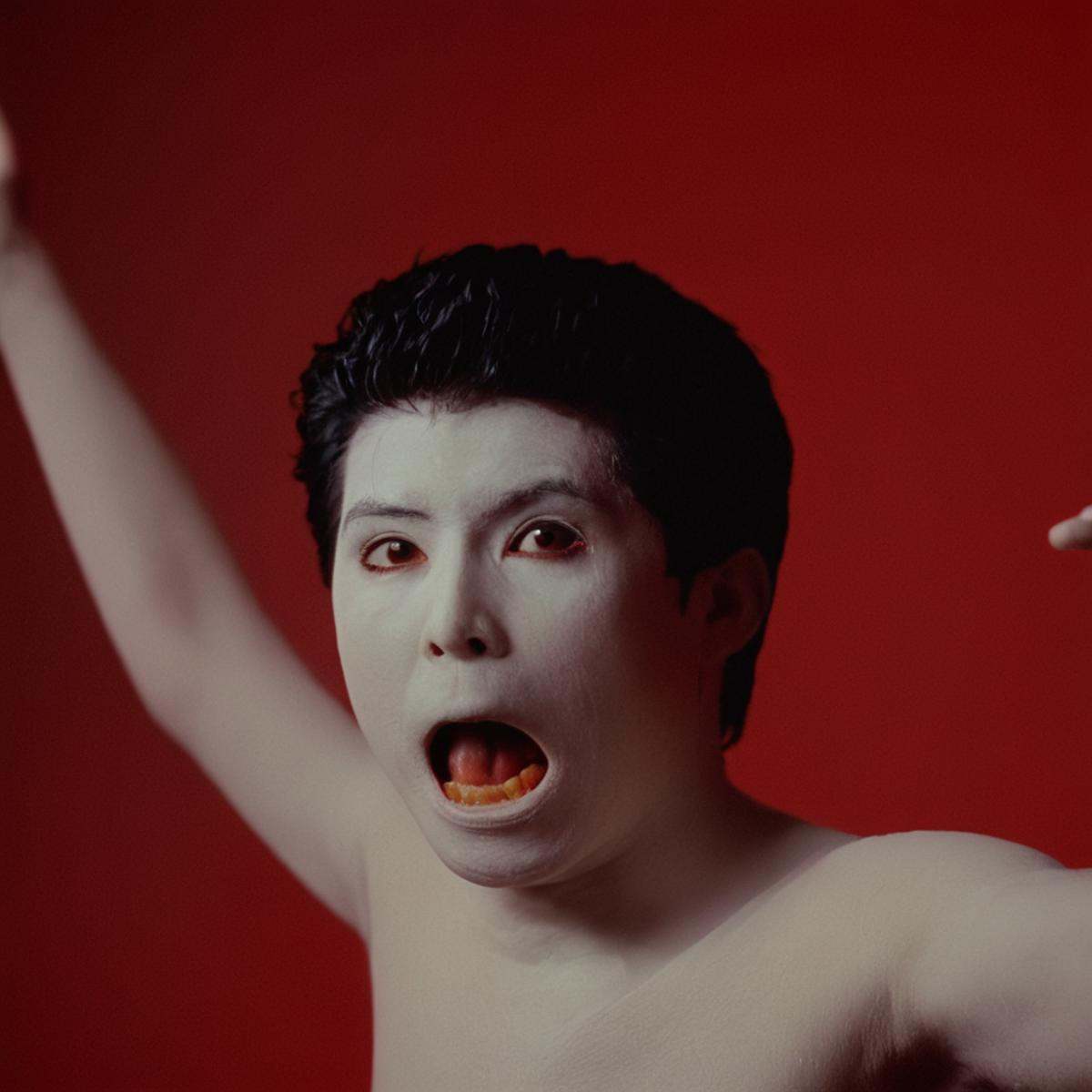 cinematic film still of a man with a white face and black hair,  solo,  short hair on Tensor.Art