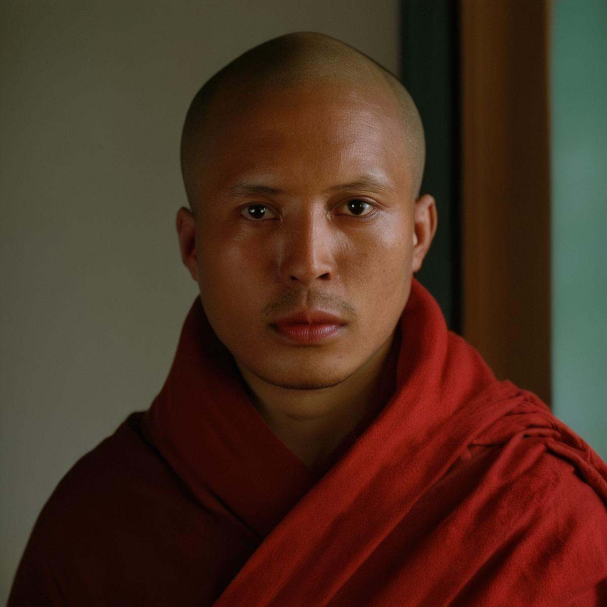 cinematic film still of a monk with a red robe on,  solo,  looking at viewer on Tensor.Art