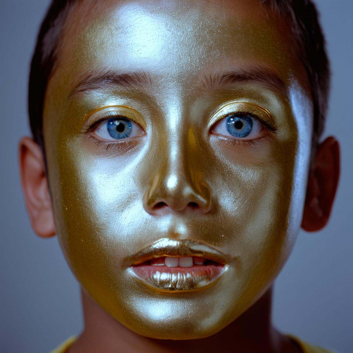 cinematic film still of "Kodak" "Vivid Film"a golden mask with a blue eye,  solo,  looking at viewer on Tensor.Art