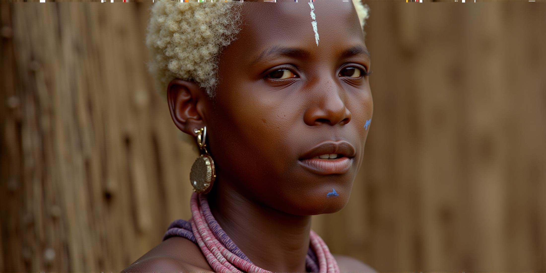 cinematic film still In RonFricke cinematic film style a close up of a African tribe person with a painted face,  1girl,...