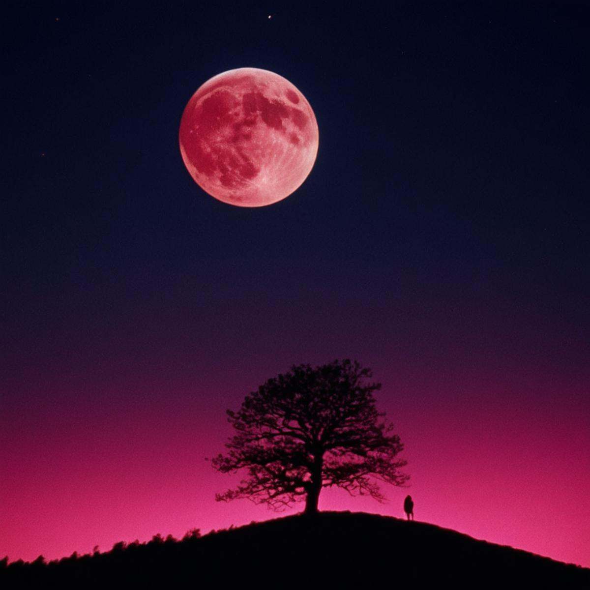 cinematic film still of In "Pink themed color",  a cinematic motion picture film of a person standing on a hill with a pin...