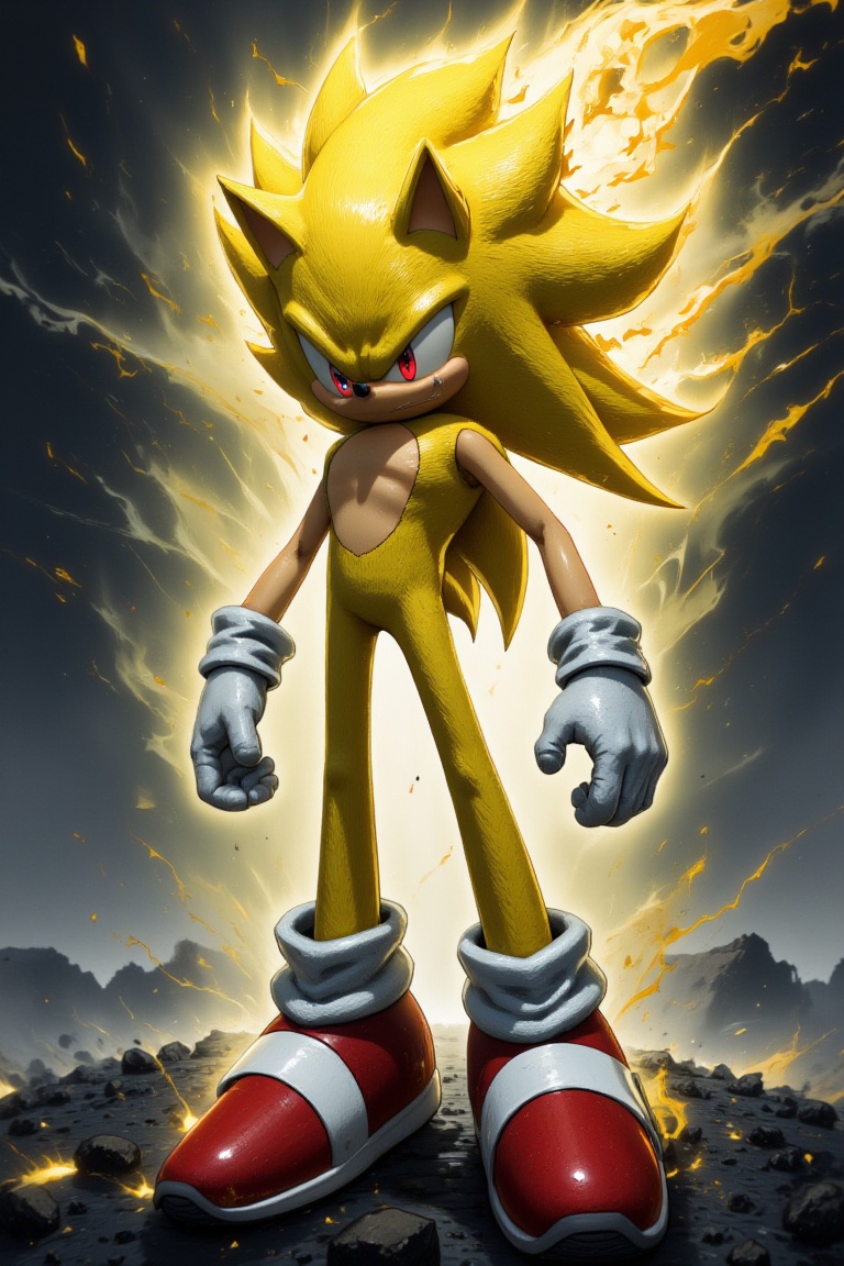 Super Sonic,  ragemode,  stands tall in a misty on Tensor.Art