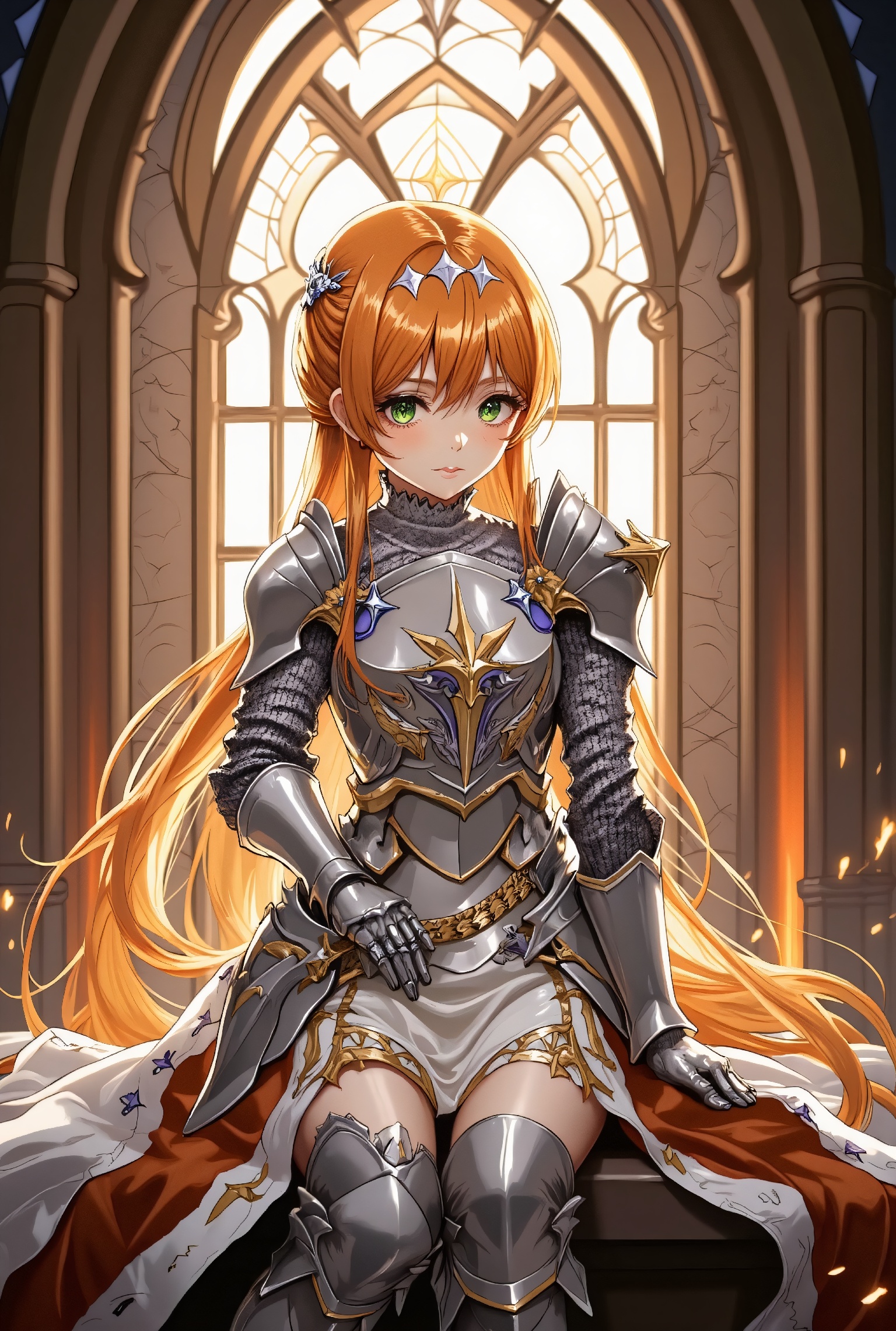 Anime of a beautiful girl,  sitting in the castle lobby,  detailed exquisite face on Tensor.Art