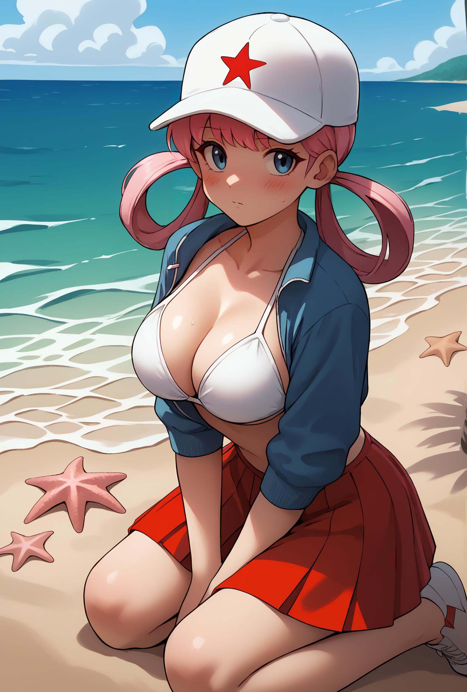white bikini,  bikini top,  blue jacket on Tensor.Art
