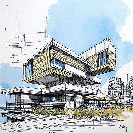 archsketch,  sketch,  a painting of Spectacular overlook of a modern building in urbun on Tensor.Art