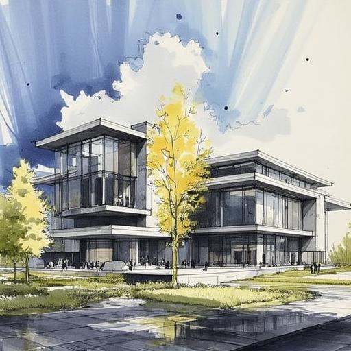 archmarkerpen,  a painting of Spectacular overlook of a modern building in urbun,  modern_design on Tensor.Art