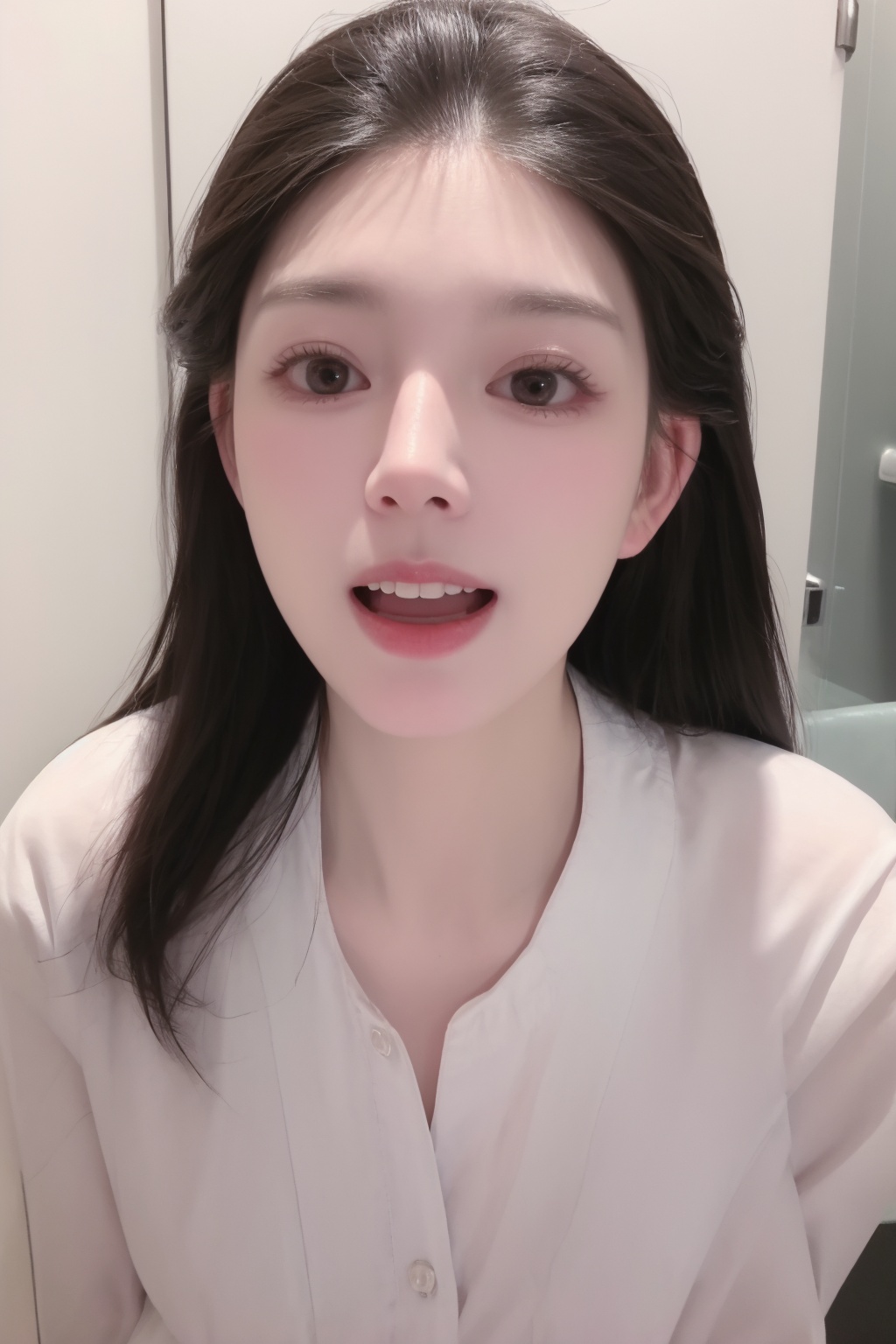 Open mouth,  white teeth,  selfie photo on Tensor.Art