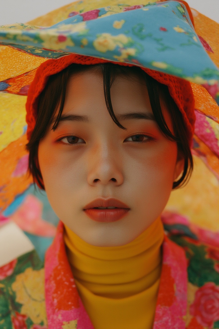 fashion_shot of asian woman under colorful clothes,  portrait,  depth on Tensor.Art