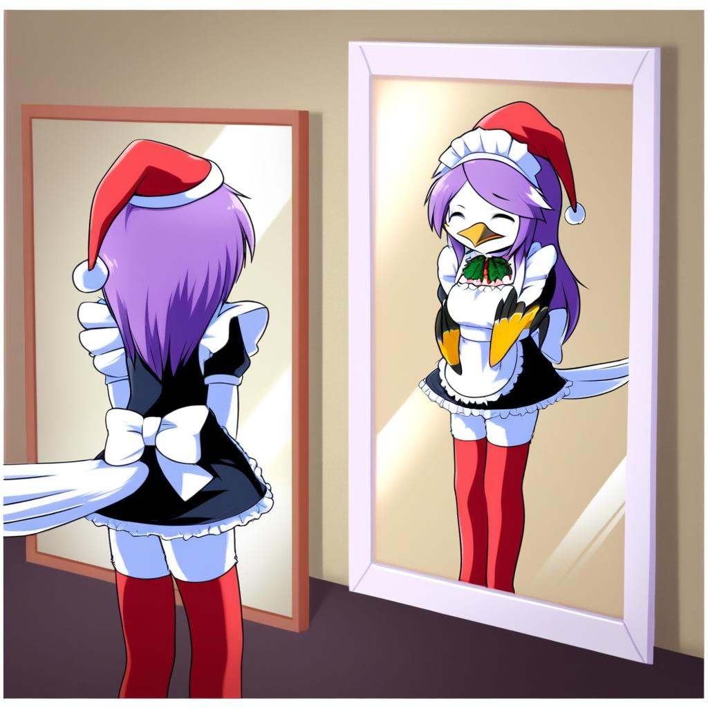 red thighhighs,  maid headdress,  mirror on Tensor.Art