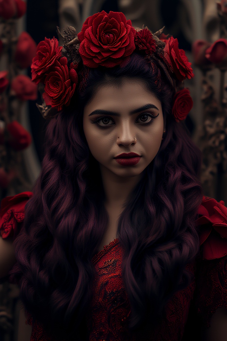 Generate realistically image of a beautiful indian woman,  ((with a brave facial expression)),  ((Perfectly detailed and p...