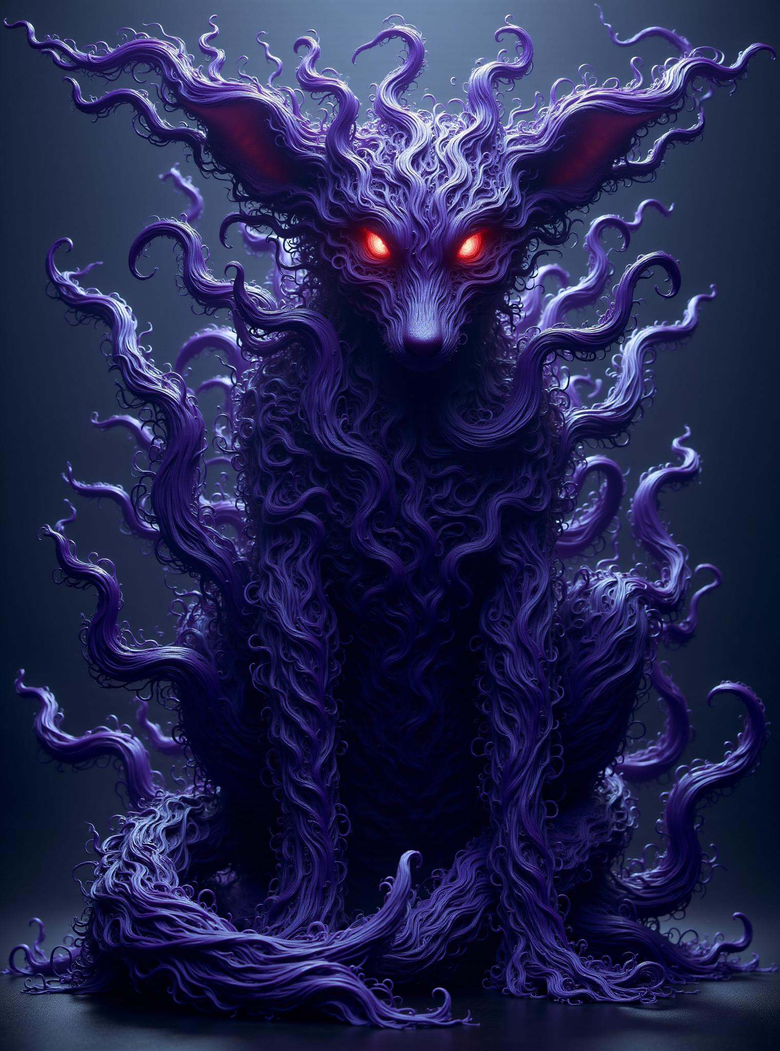 medium aquatic extraterrestrial biomimetic ethereal spirit,  tentacle,  spiked-tailed, shaggy fur,  dog ears,  fairy wings,  #   #  royalpurple, , immersive