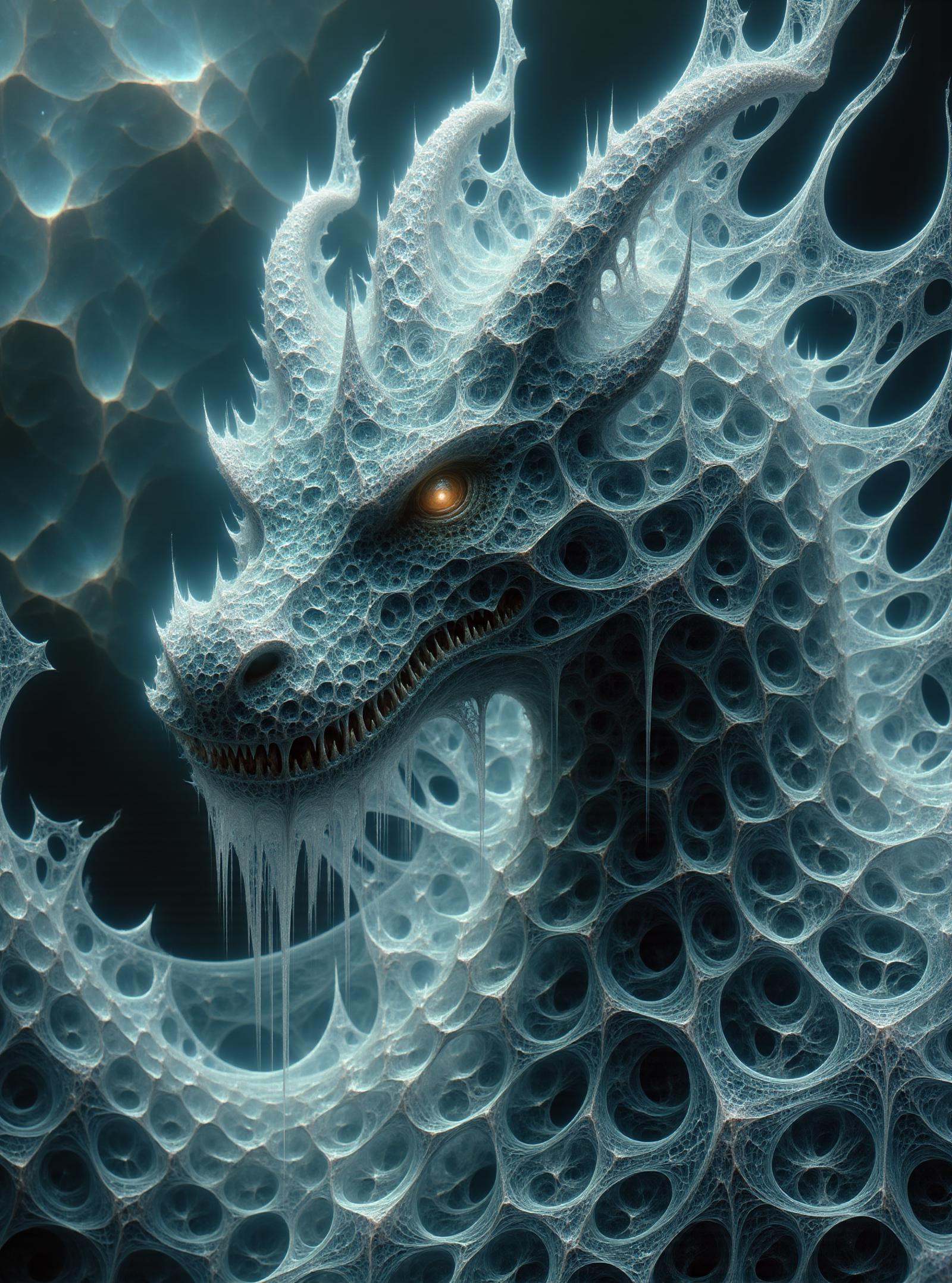 a fluidic obsidian necrotic elemental dragon,  scales skin,  tendrils bristles fangs beard horned head on Tensor.Art