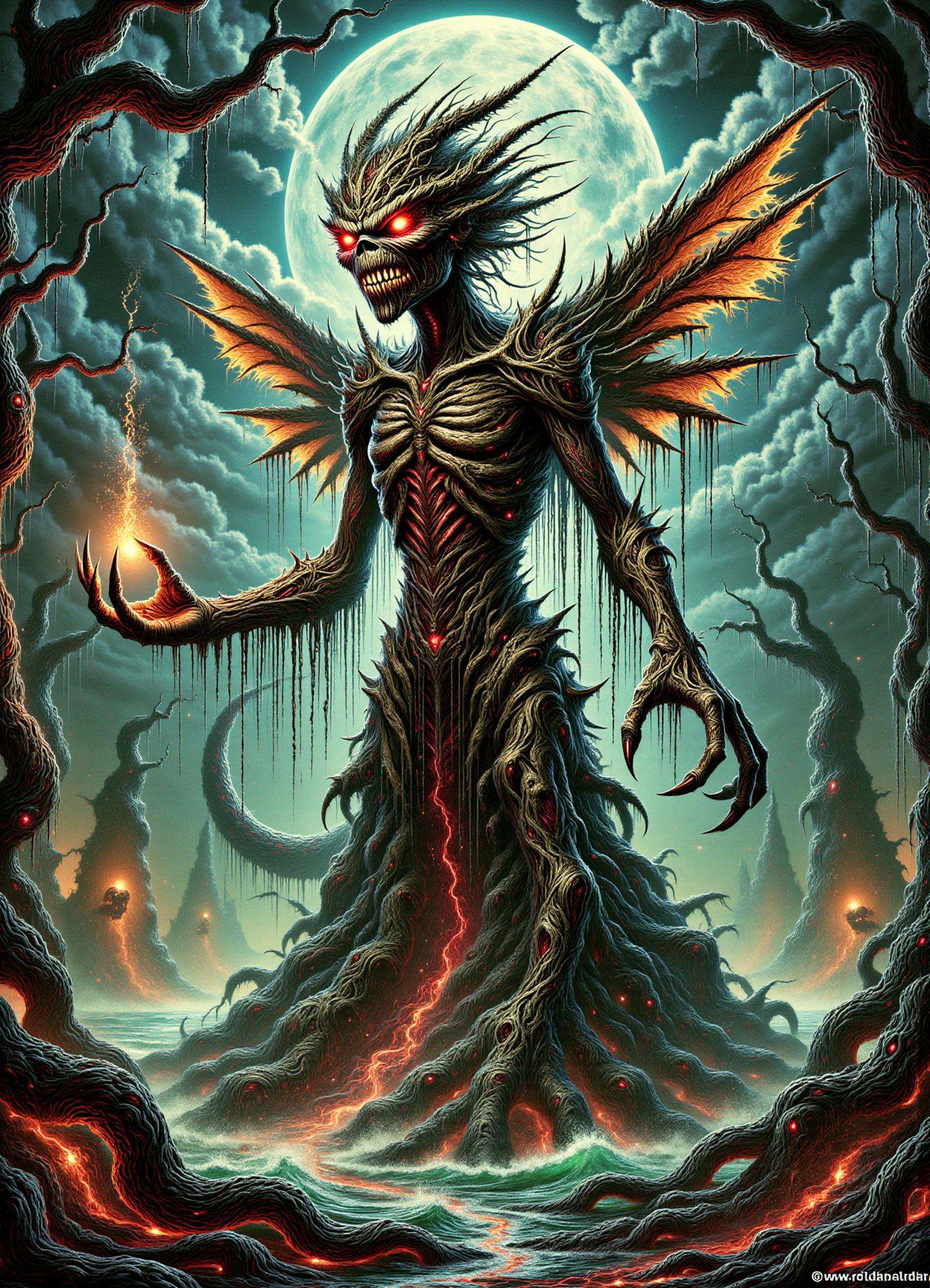 a root-like pneumatic sound arboreal Knucker,  skin skin,  long insectoid legs on Tensor.Art