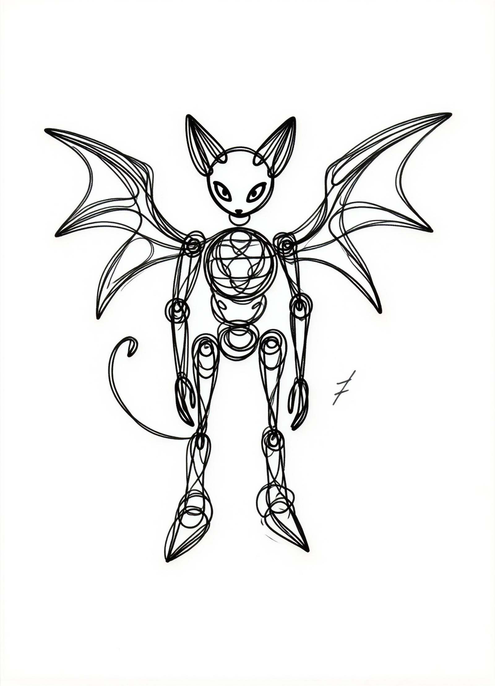 one line drawing,  small ferocious irregular industrial robotic existence,  scaled appendages on Tensor.Art