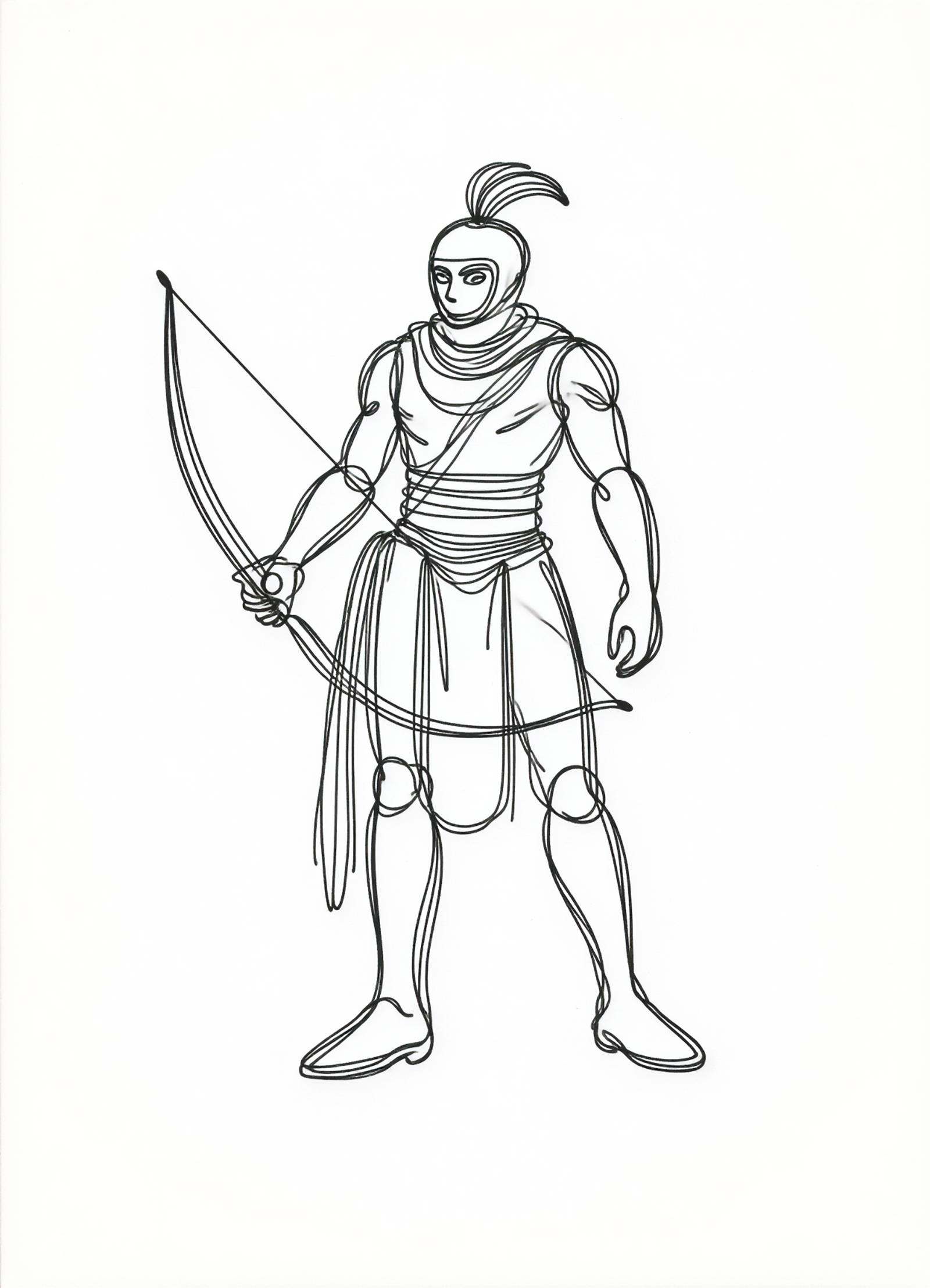 one line drawing,  male sandman,  mercenary archer on Tensor.Art
