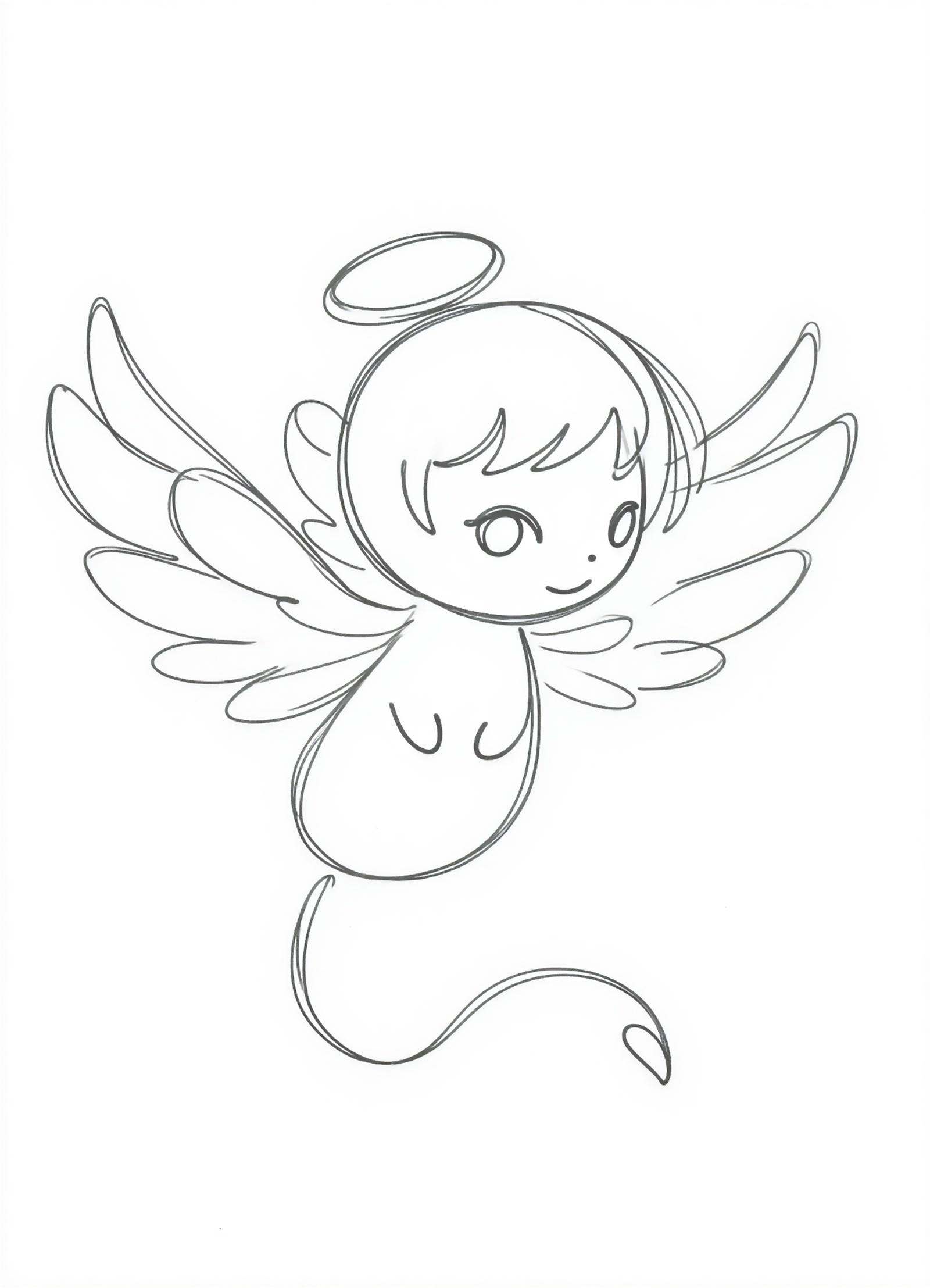 one line drawing,  angel-treasure,  Mythical cute whimsical awesome fairytale creature on Tensor.Art