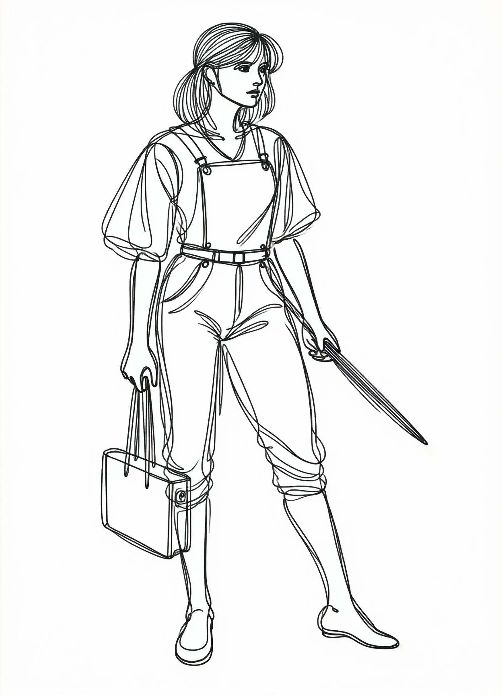 one line drawing,  female pescatons,  tinkerer on Tensor.Art