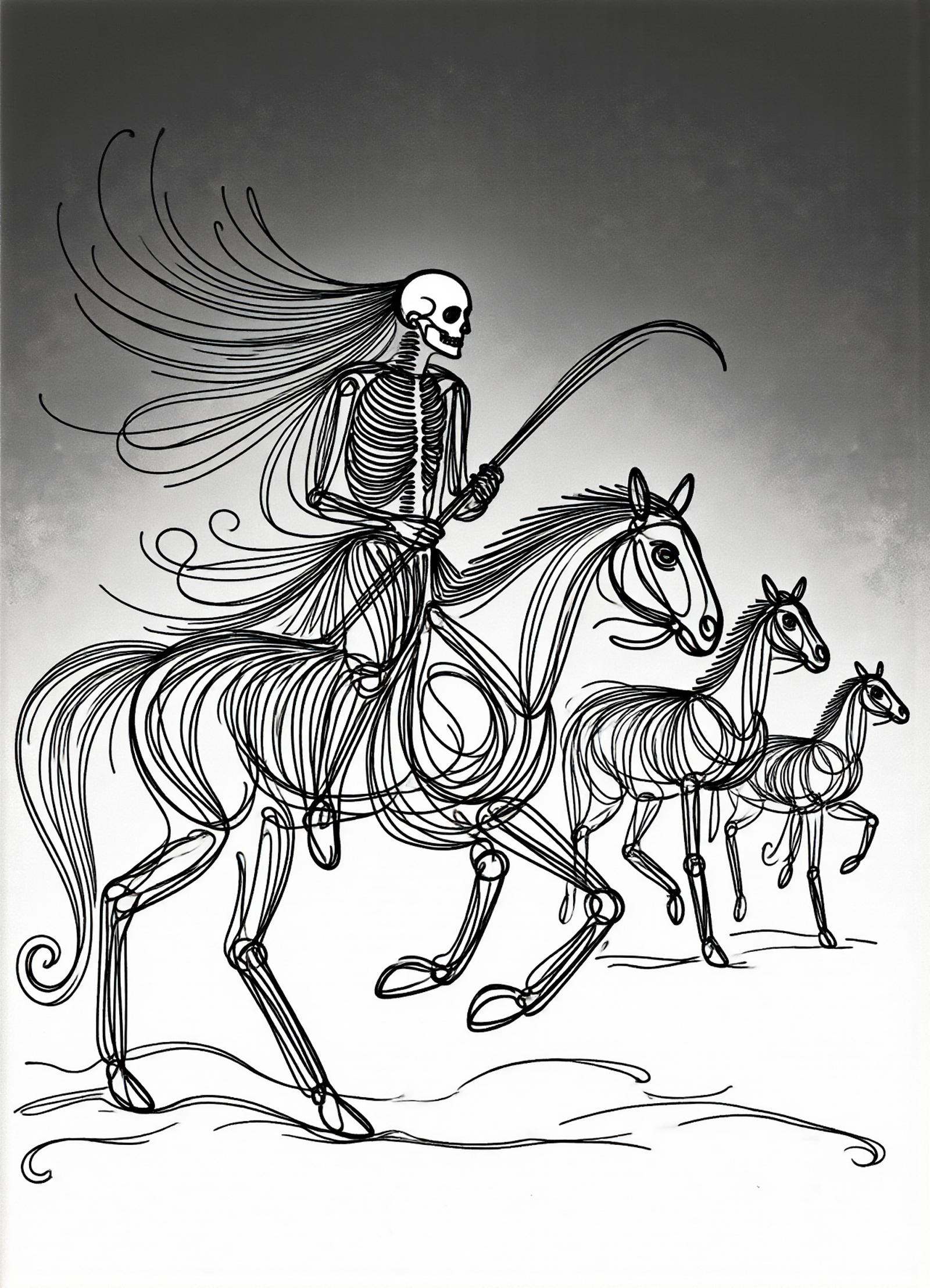 one line drawing,  wendigo,  mythical spectral ghostly haunting stygical hunting procession on Tensor.Art