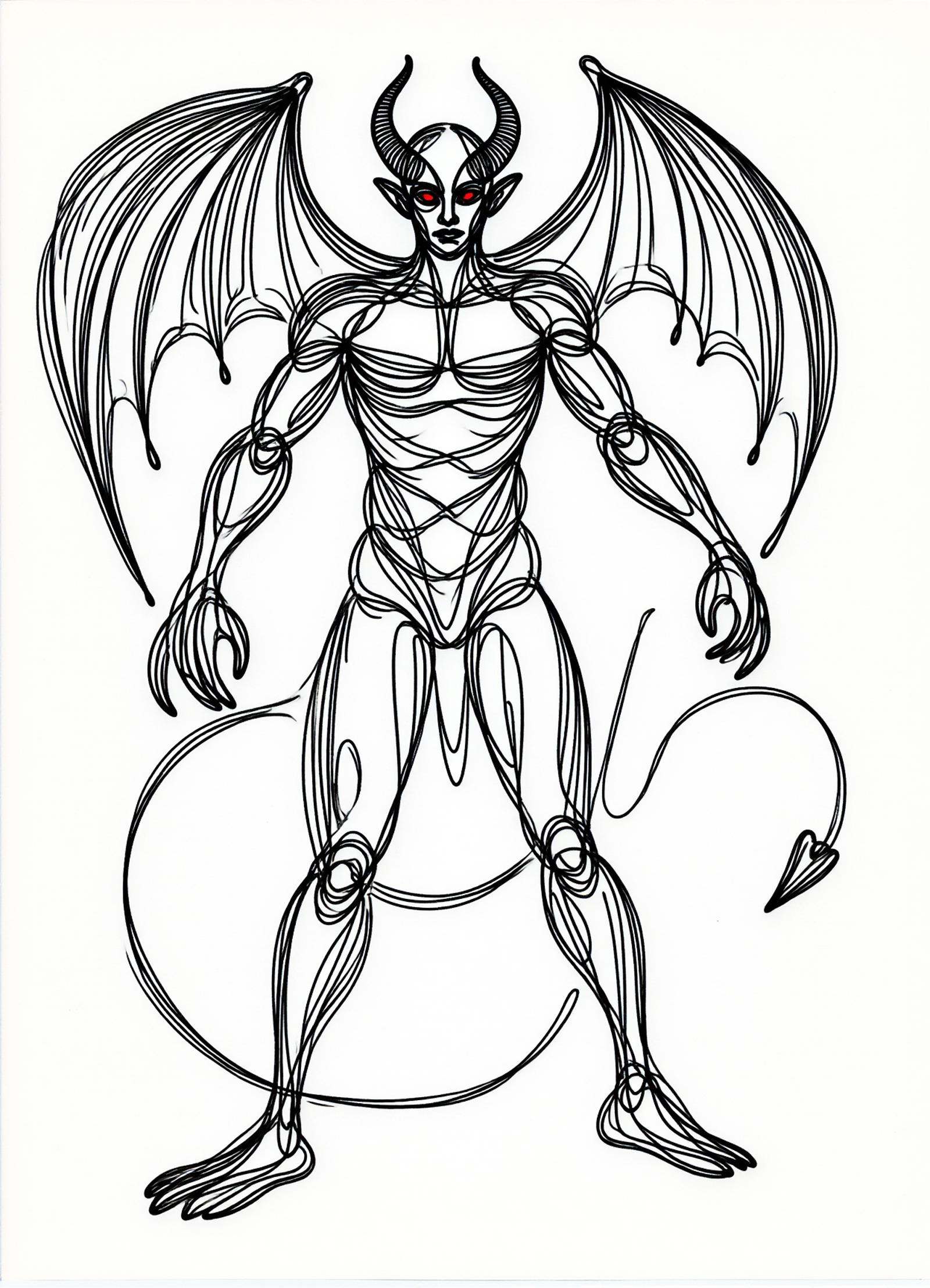 one line drawing,  incubus,  malevolent male demon on Tensor.Art