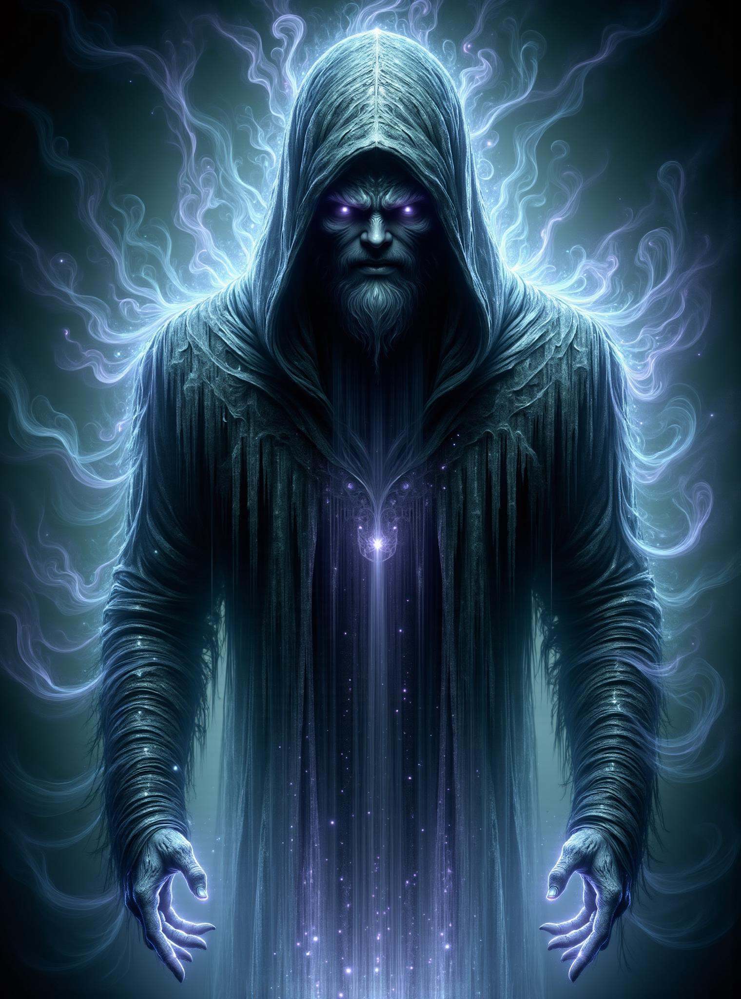 digital illustration,  chupacabra,  dark hooded floating humanoid entity on Tensor.Art