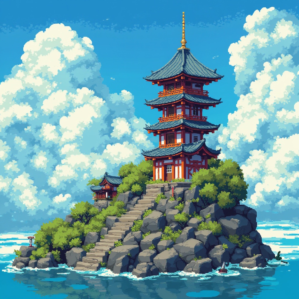 amazing_pixel,  pixel art,  ancient japanese architectures on Tensor.Art
