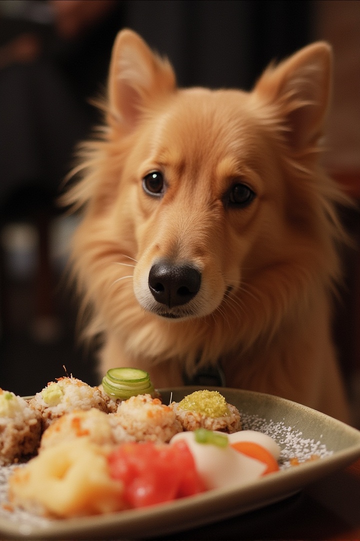 a dog eating sushi,  100NewMemories on Tensor.Art