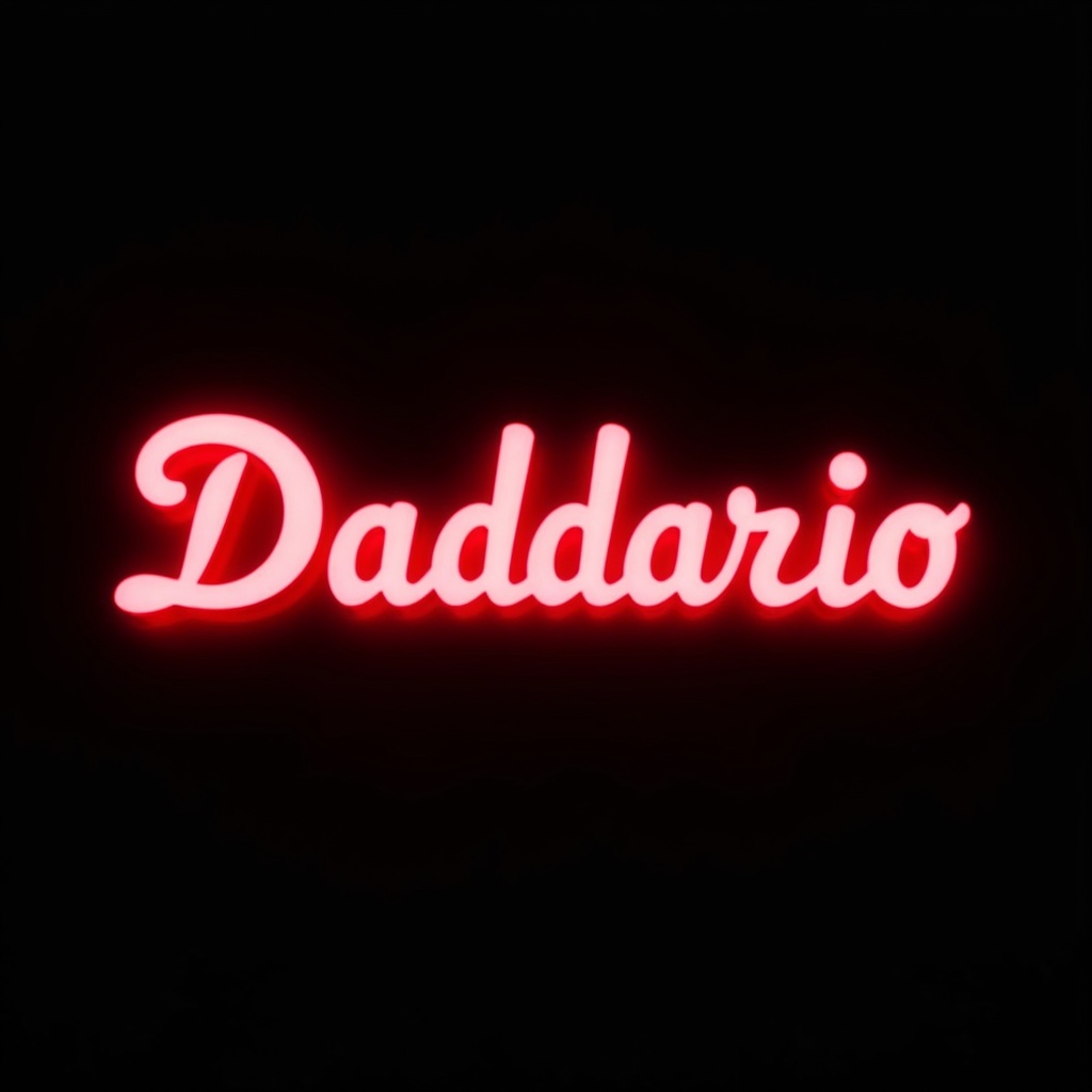 black background,  neon red text "Daddario" on Tensor.Art