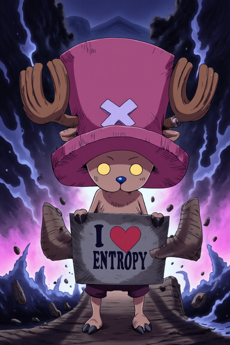 chopper with a sign that says: "I love ENTROPY",  ragemode,  electricity on Tensor.Art