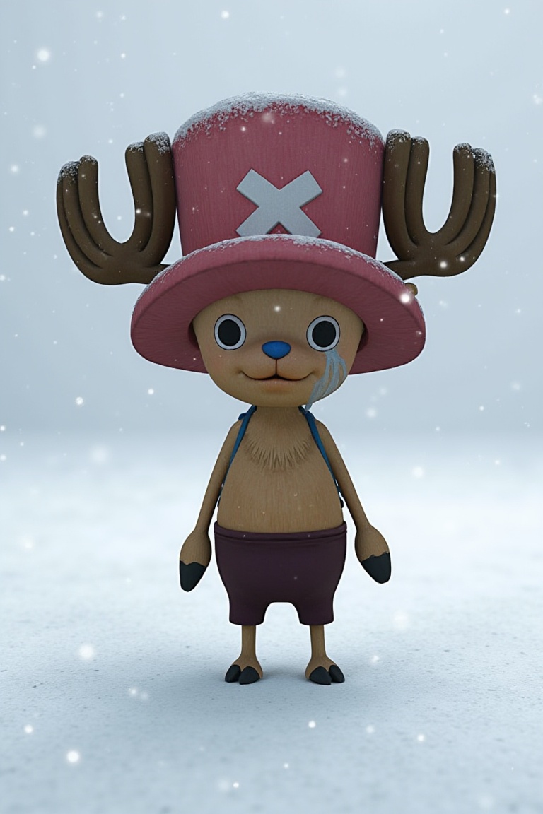 a lone figure,  Chopper's youthful face contorted in sorrow,  tears frozen on his cheeks as he gazes down at the ground. H...