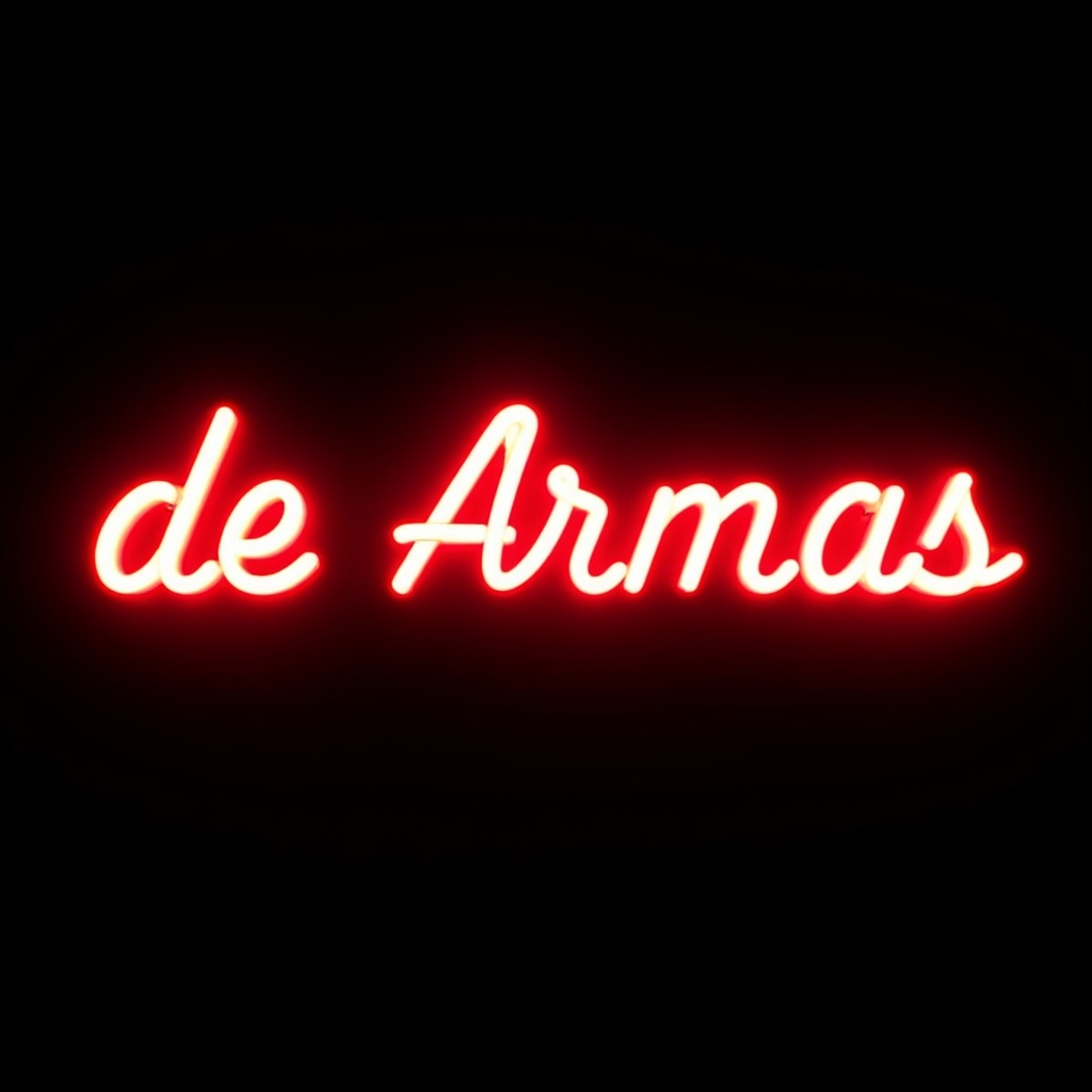 black background,  neon red text "de Armas" on Tensor.Art