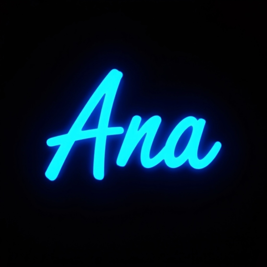 black background,  neon blue text "Ana" on Tensor.Art