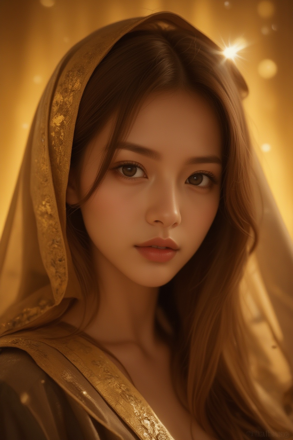 A portrait of a Byzantine style girl with golden background. ,  ,  portrait on Tensor.Art