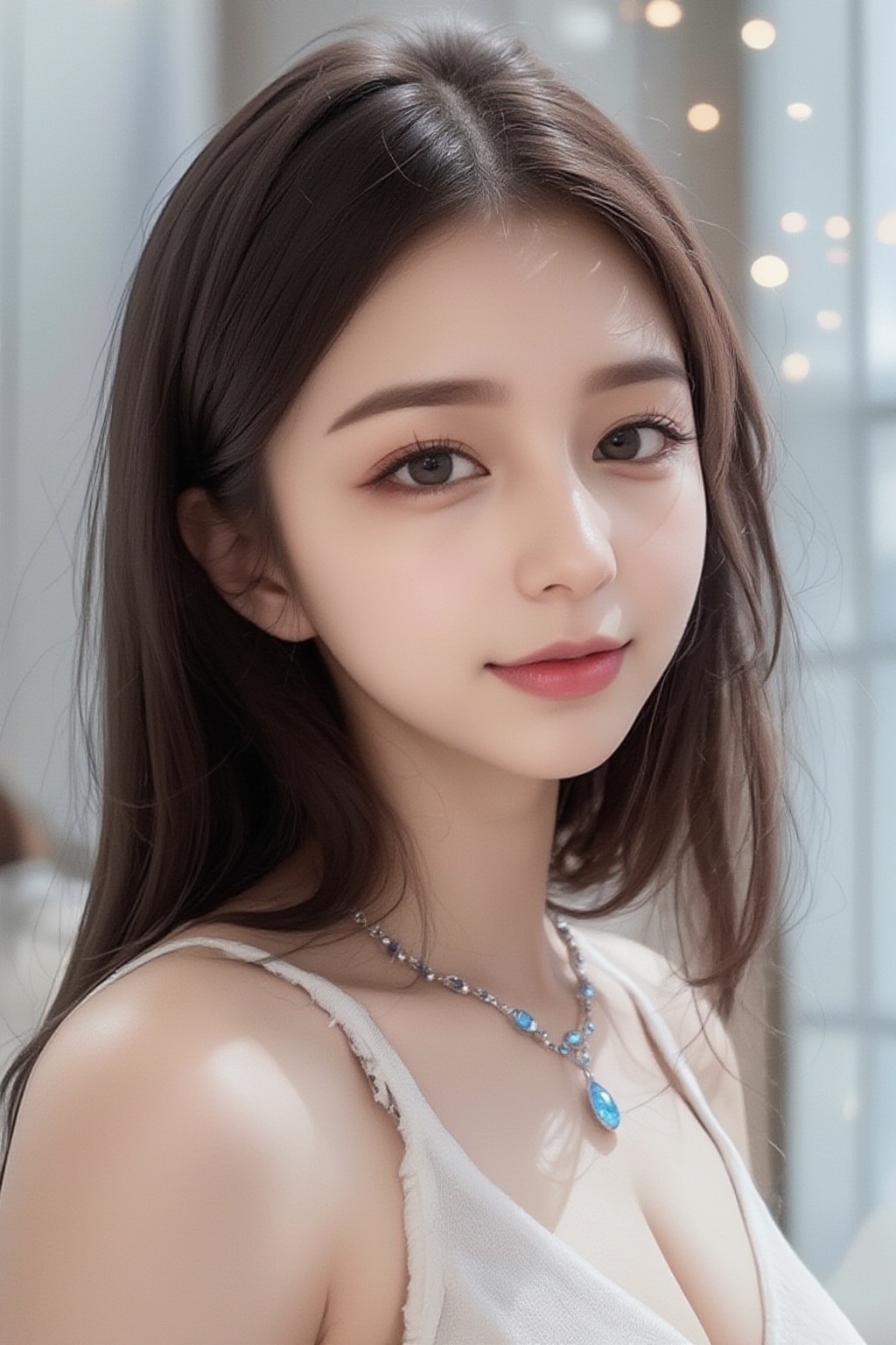 A close-up,  eye-level shot of a beautiful young Japanese woman with medium brown hair,  double eyelids on Tensor.Art