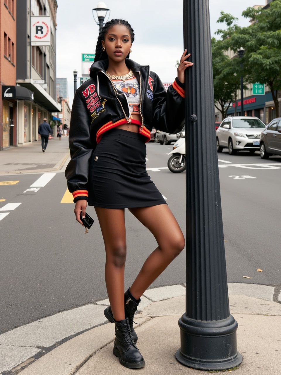 hubggirl,  hubggirl,  Urban Fashion: A Model Poses Stylishly Against a Street Pole. on Tensor.Art