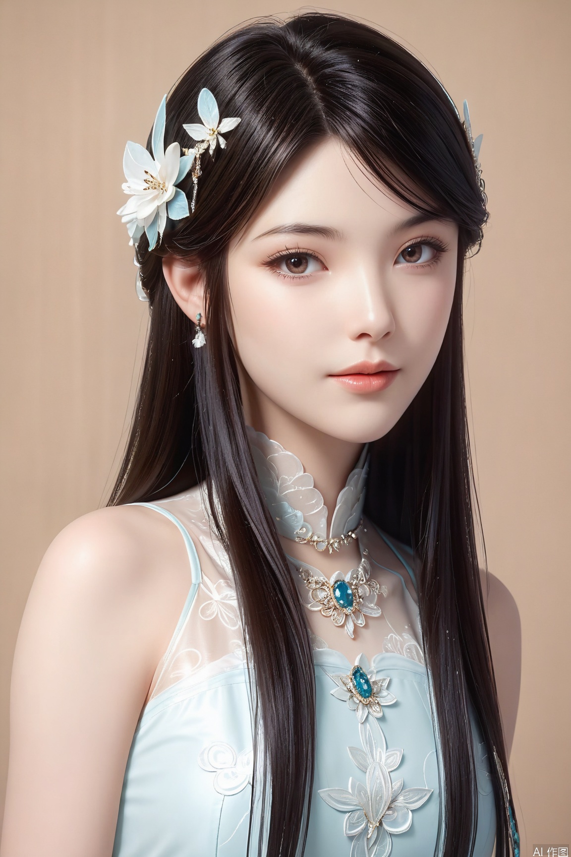 masterpiece,best quality,official art,extremely detailed CG unity 8k wallpaper,realistic,
1girl,xuner,solo,jewelry,lips,long_hair,black_hair,looking_at_viewer,black hair,brown-hair,
highly detailed,ultra-high resolution,32K UHD,sharp focus,best-quality,masterpiece,unconventional supreme masterpiece,masterful details,temperate atmosphere,with a high-end texture,in the style of fashion photography,Dynamic Angle