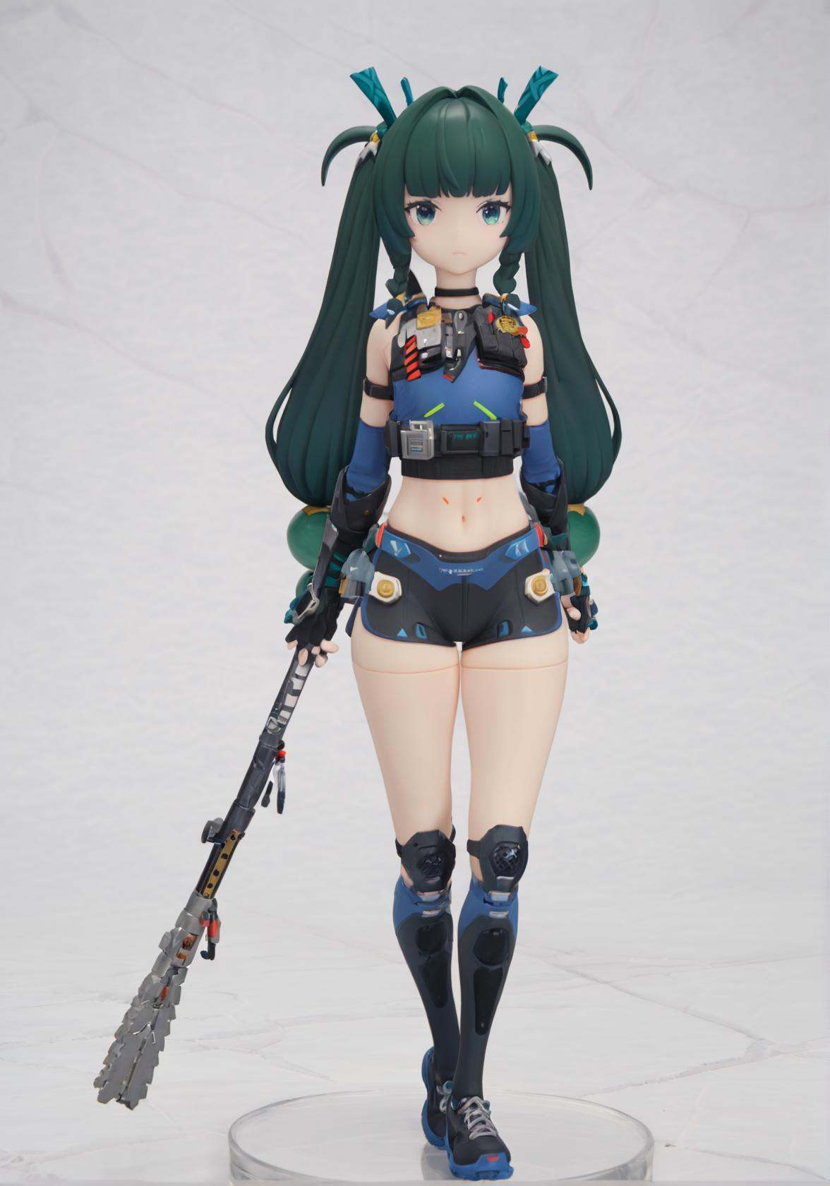 8k, best quality, masterpiece, (ultra-detailed), (high detailed skin), white background, simple background, looking at viewer, <lora:qinyi-a3-Tanger:0.8>, qinyi, default clothes, 1girl, long hair, fingerless gloves, robot joints, shorts, navel, twintails, beautiful_face, intricate_detail, clear face, finely_detailed, fine_fabric_emphasis, full_shot, <lora:xl_figure style(kohaku_Delta)6:0.8>, figure style, photorealistic, photo \(medium\), 