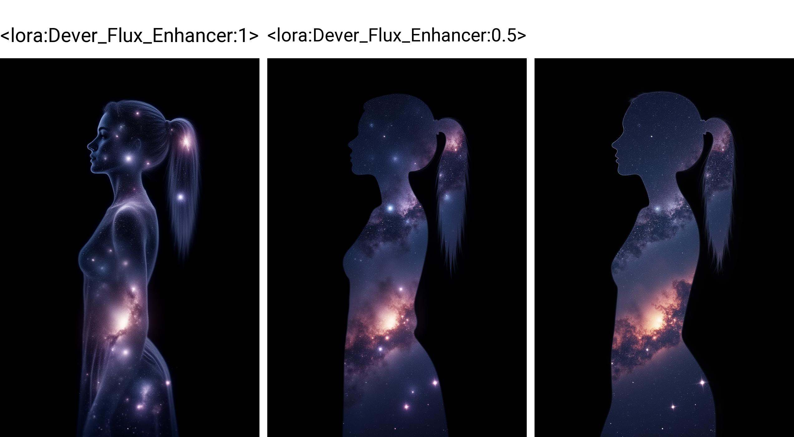 galaxy-girl silhouette on a ,  double exposure silhouette,  a girl made of galaxies on Tensor.Art