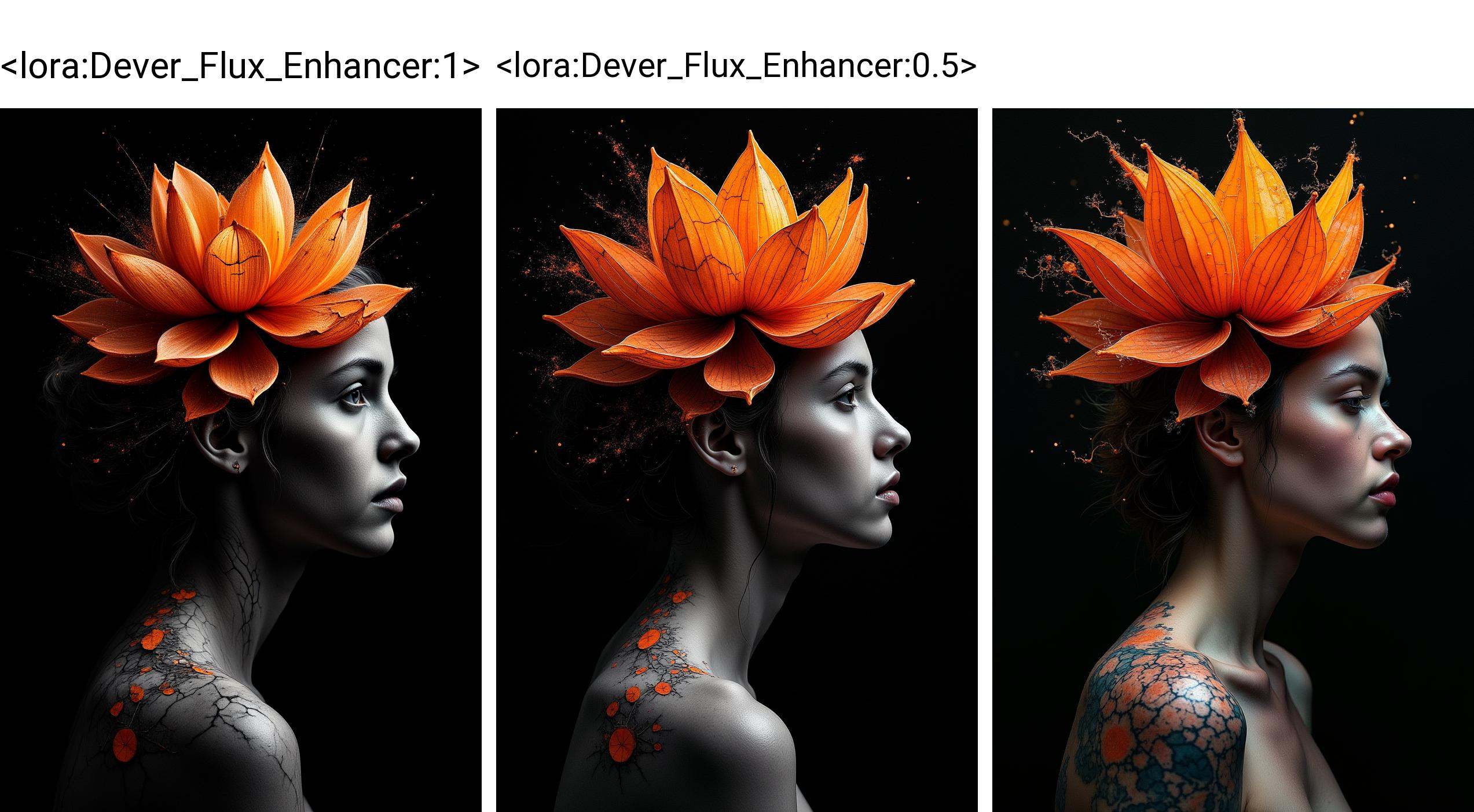 pitch black dark background,  rising orange vapor pie charts,  faded render of a duotone lotus petal shards tattoo on Tens...