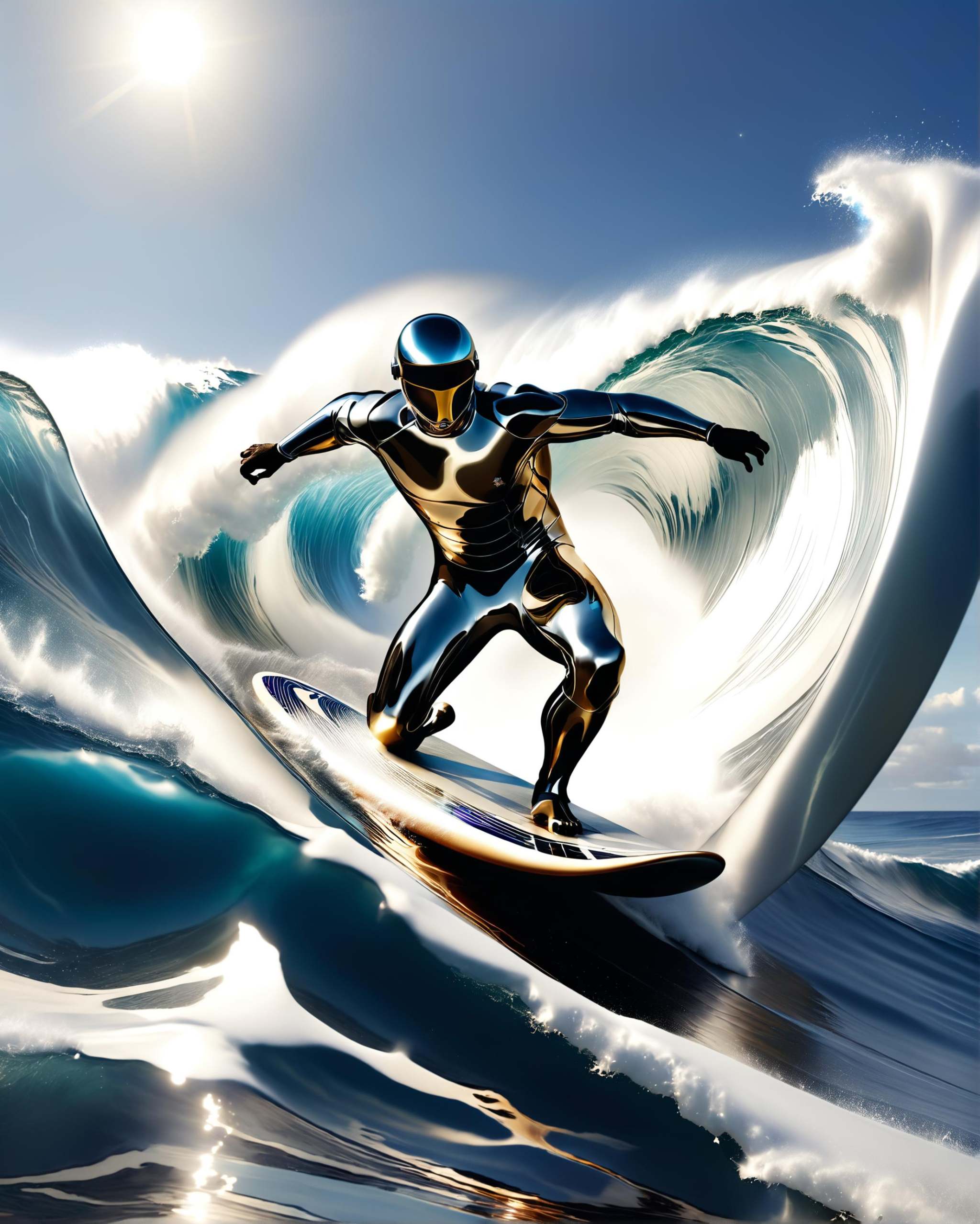 a galactic surfer riding a large wave ready to hit the shore dvr-chrm on Tensor.Art