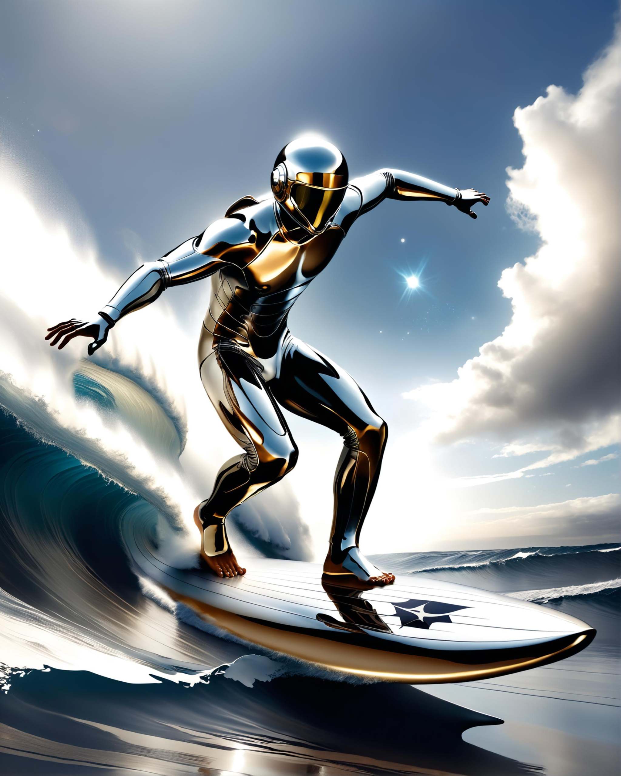 a galactic surfer riding a large wave ready to hit the shore dvr-chrm on Tensor.Art