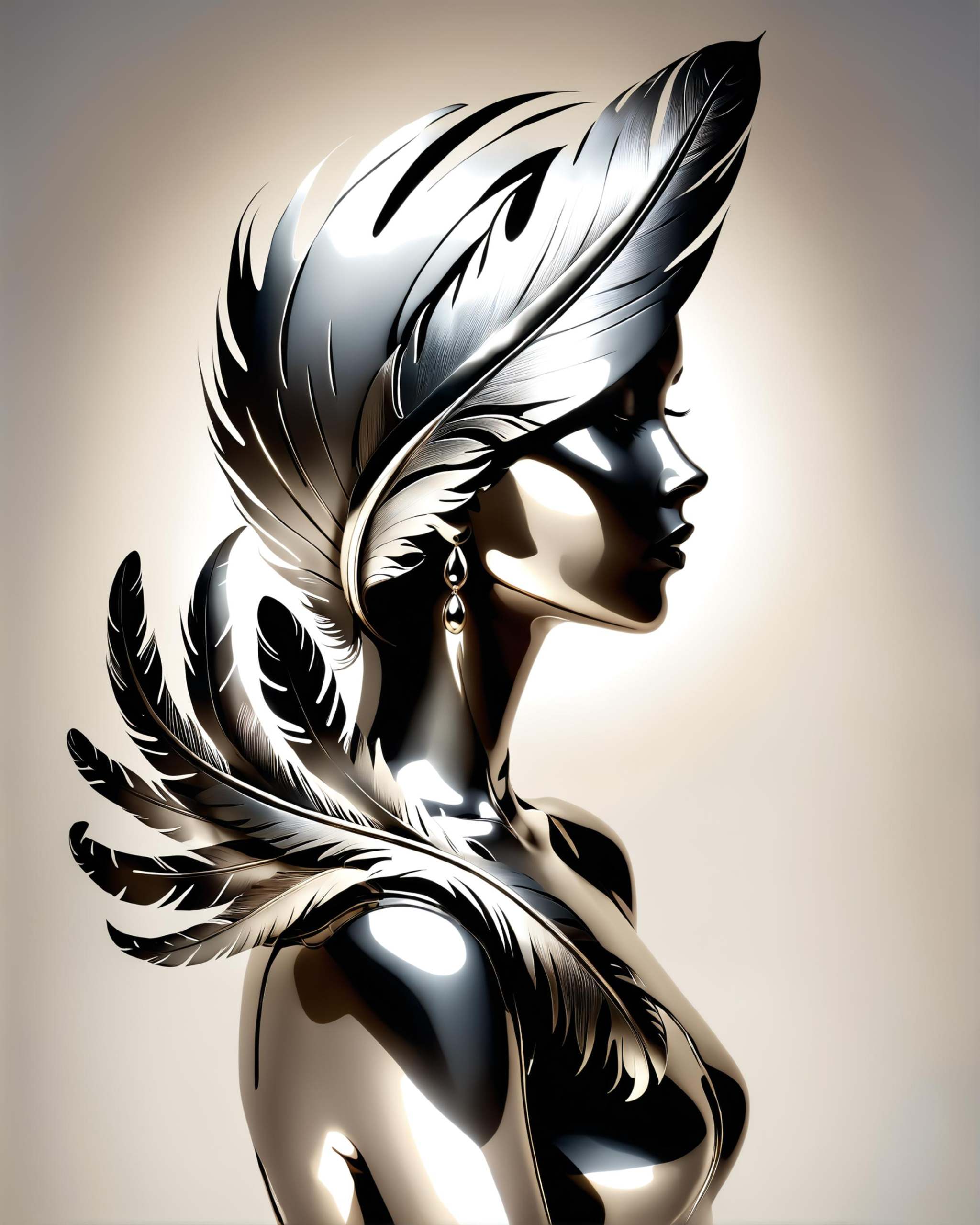 woman silhouette stylized as a feather stylized as a bundle of feathers,  negative space dvr-chrm on Tensor.Art
