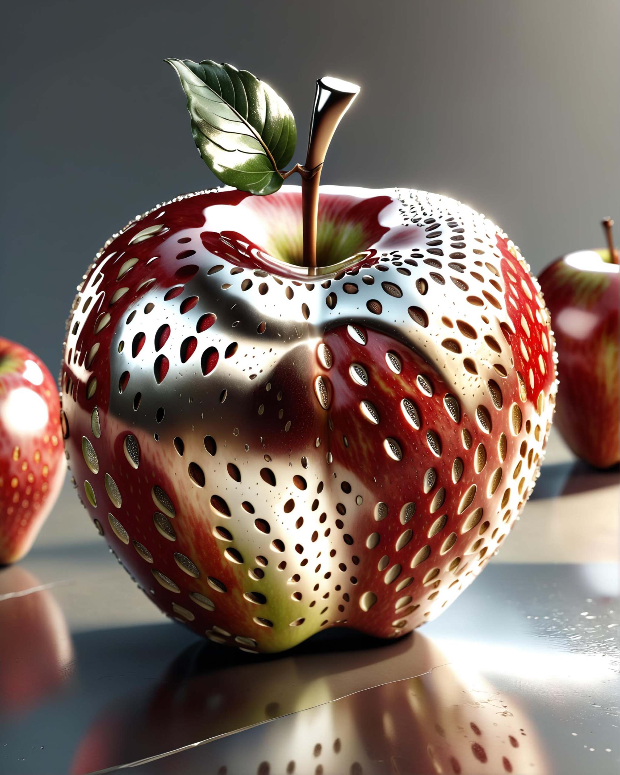 an apple covered in strawberry scales,  cinema 4d multi-pass ray traced,  8k fabric texture details on Tensor.Art