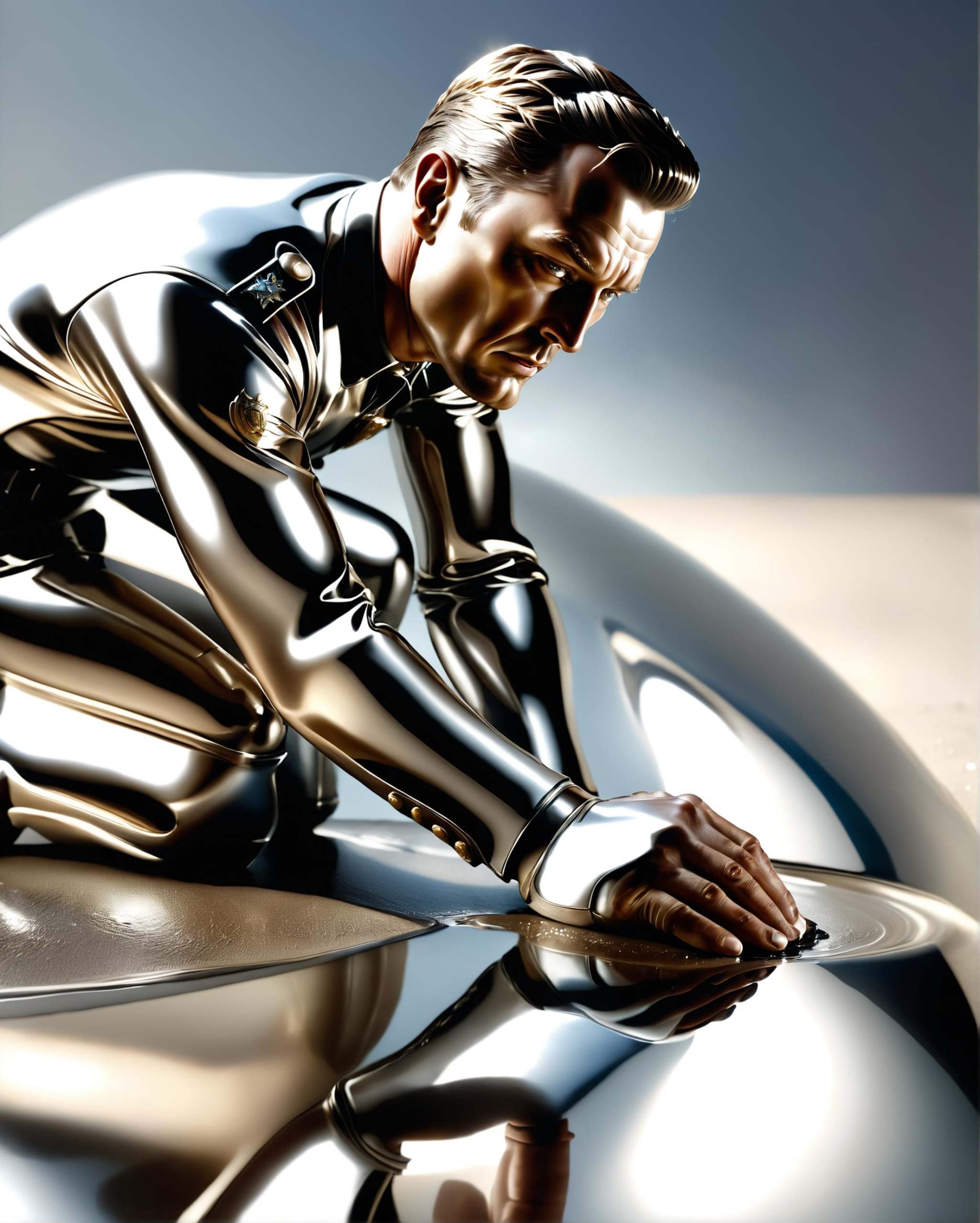 [human doing pushups : blob vaguely shaped like a human,  Robert Patrick wearing a police officer uniform : 5] rising from...