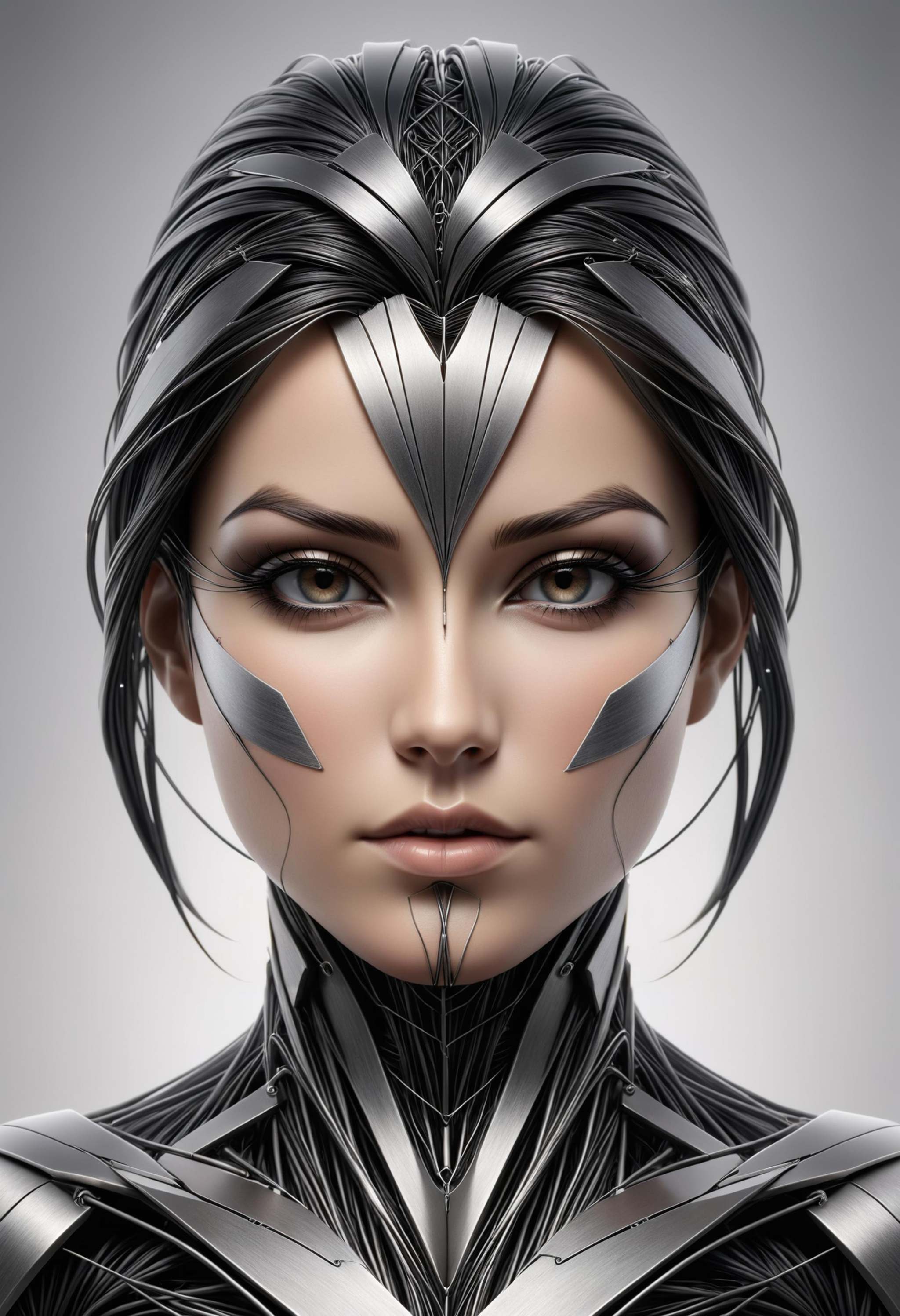 woman made of silver wire,  charred hair,  hdr on Tensor.Art