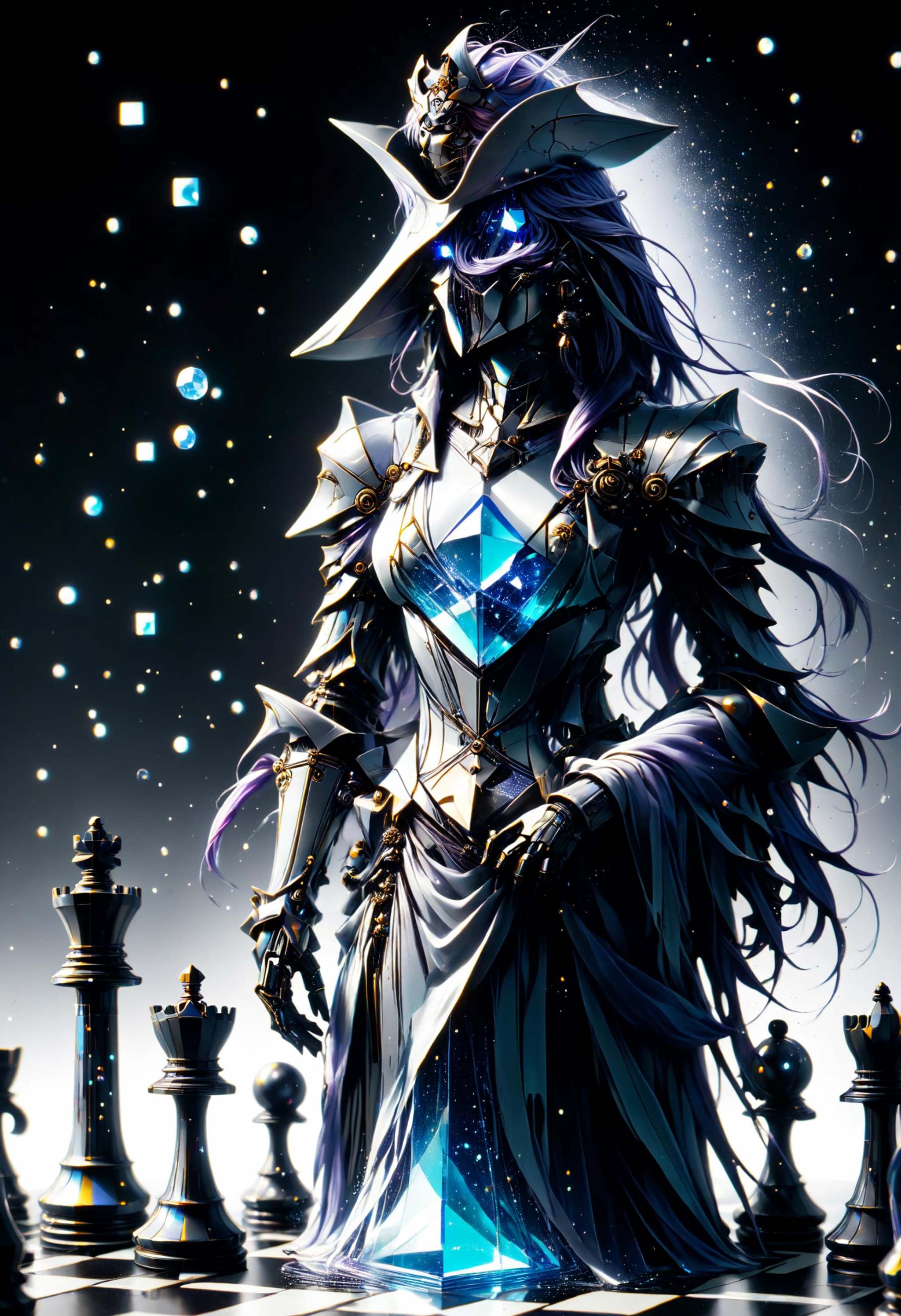 unnatural weathered skin pirate chess piece,  half translucent body resin opal sculpture,  blooming entropy on Tensor.Art
