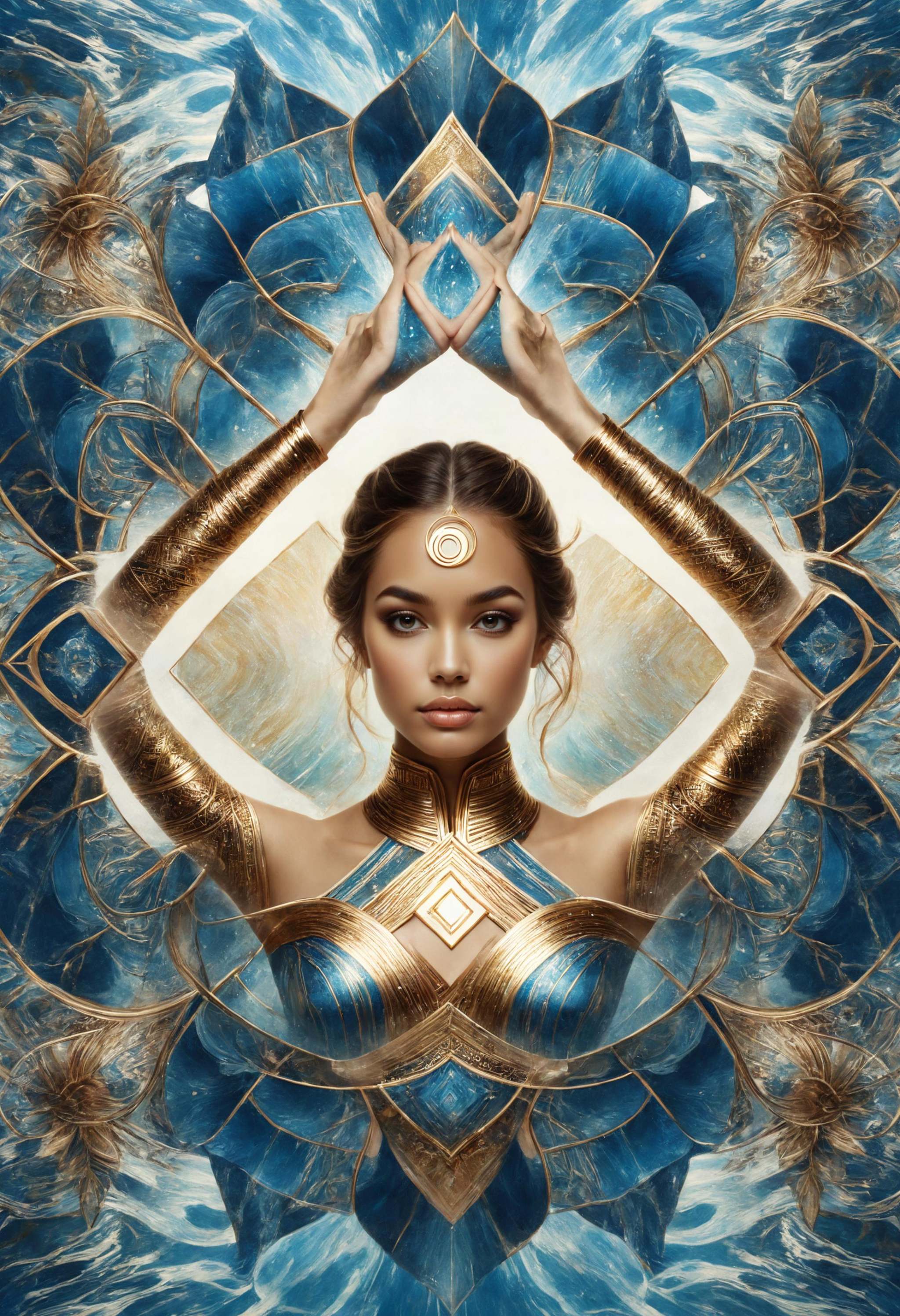 [ floating overlapping hollow squares pin : a woman portrait inspired by tridents ,  mirrored imagery,  water bender on Te...